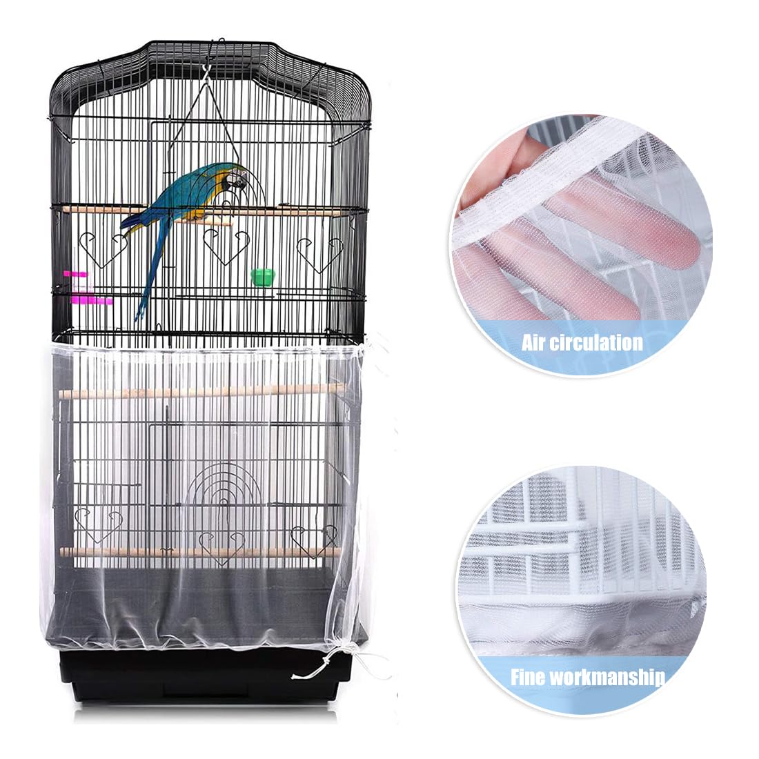 WeddHuis Copertura in Rete di Nylon per Gabbia per Uccelli, Raccogli Semi per Gabbia, Rete Protettiva per Gabbia (Adatta per Gabbie con Circonferenza di 150-180cm)