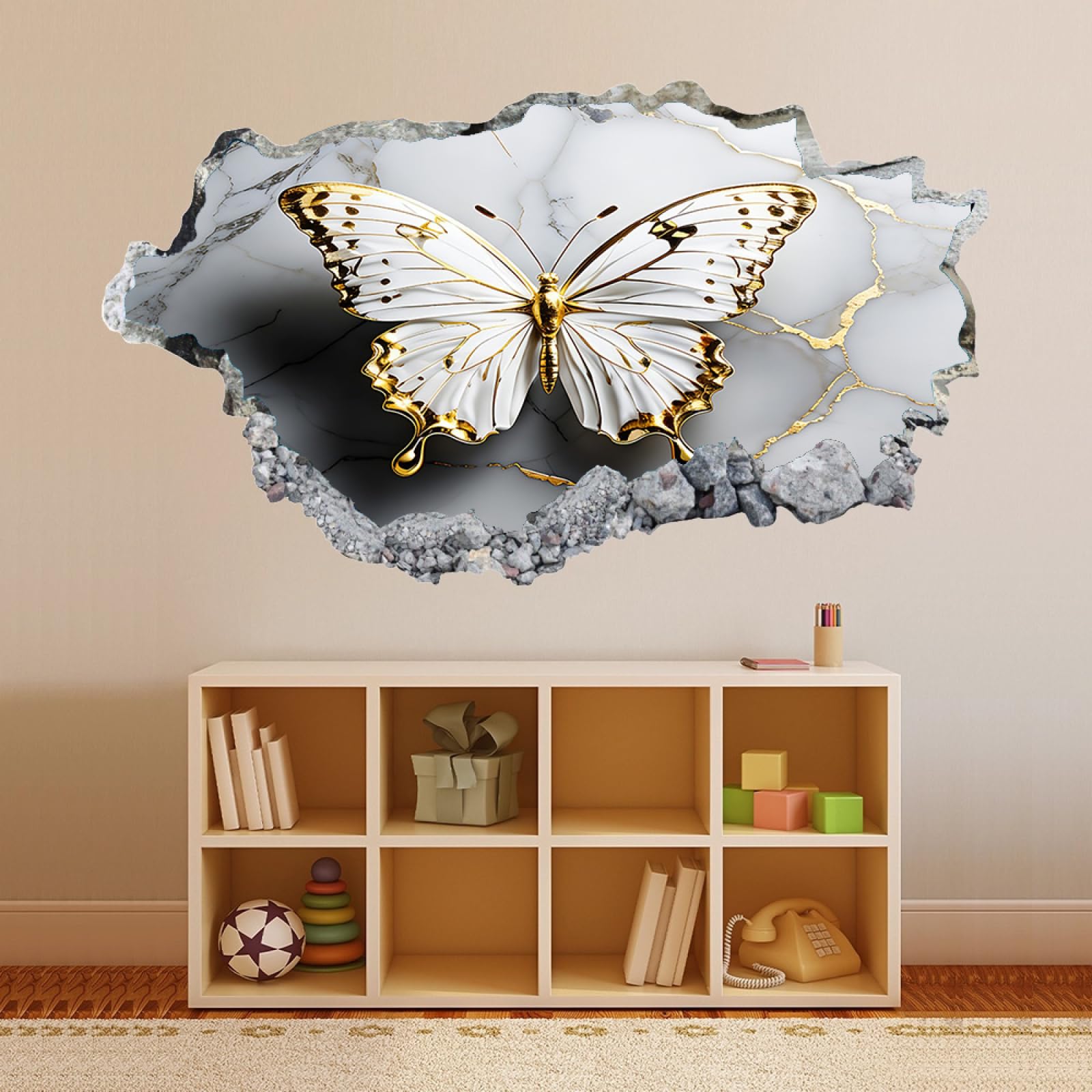 Vinilos Decorativos 3D Rotos Mariposa Tatuaje de pared vinilo extraíble decoración del hogar Calcomanías impermeables para Guardería Habitación Decoración de pared 70x122cm