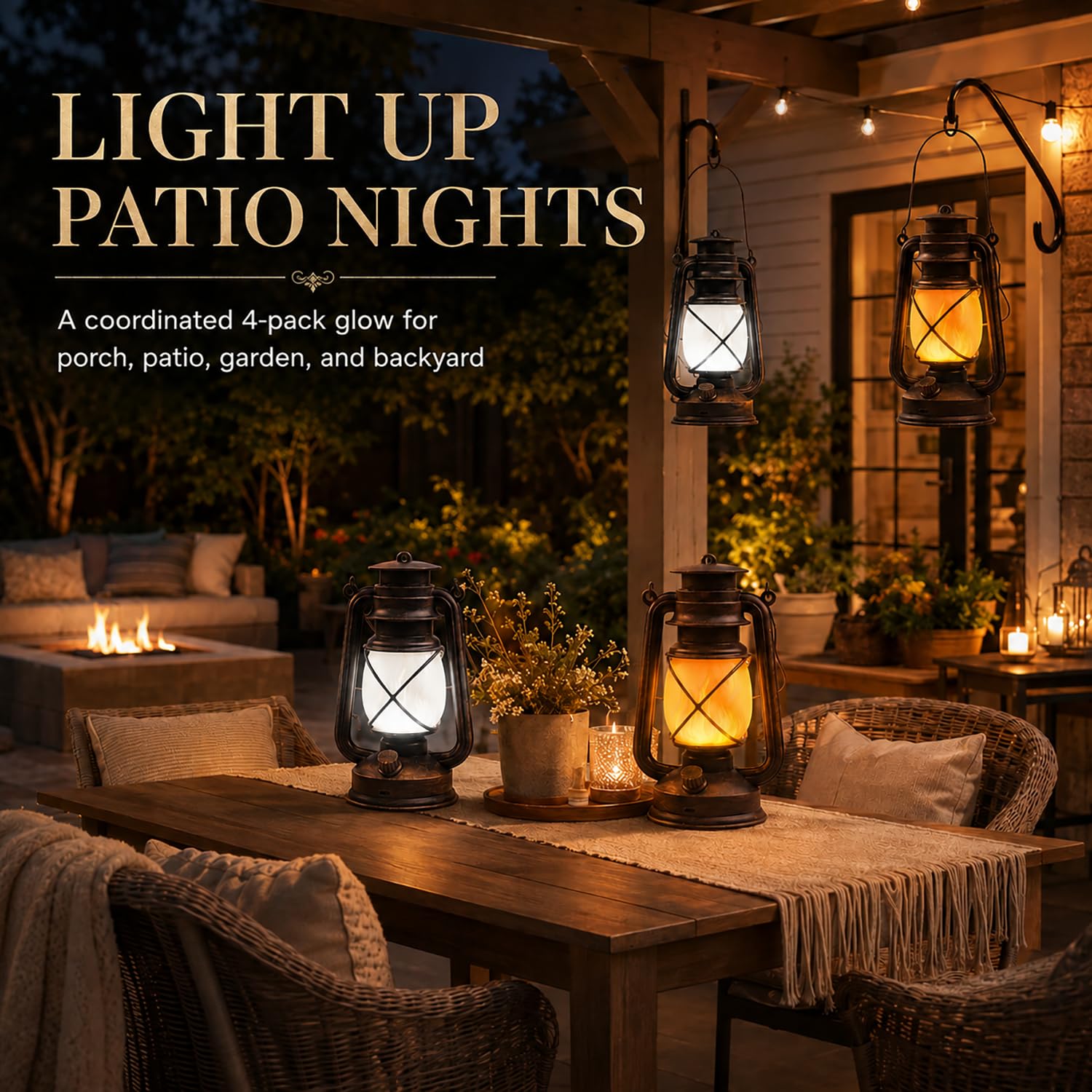 Wiederaufladbare LED-Laternen, 4 Stück, USB-Aufladung, Vintage-Bronze, Campinglampen mit flackernder Flamme, Fernbedienung, 4 Modi, Hängeleuchten für Terrasse, Garten, Veranda, Hinterhof, Innen- und