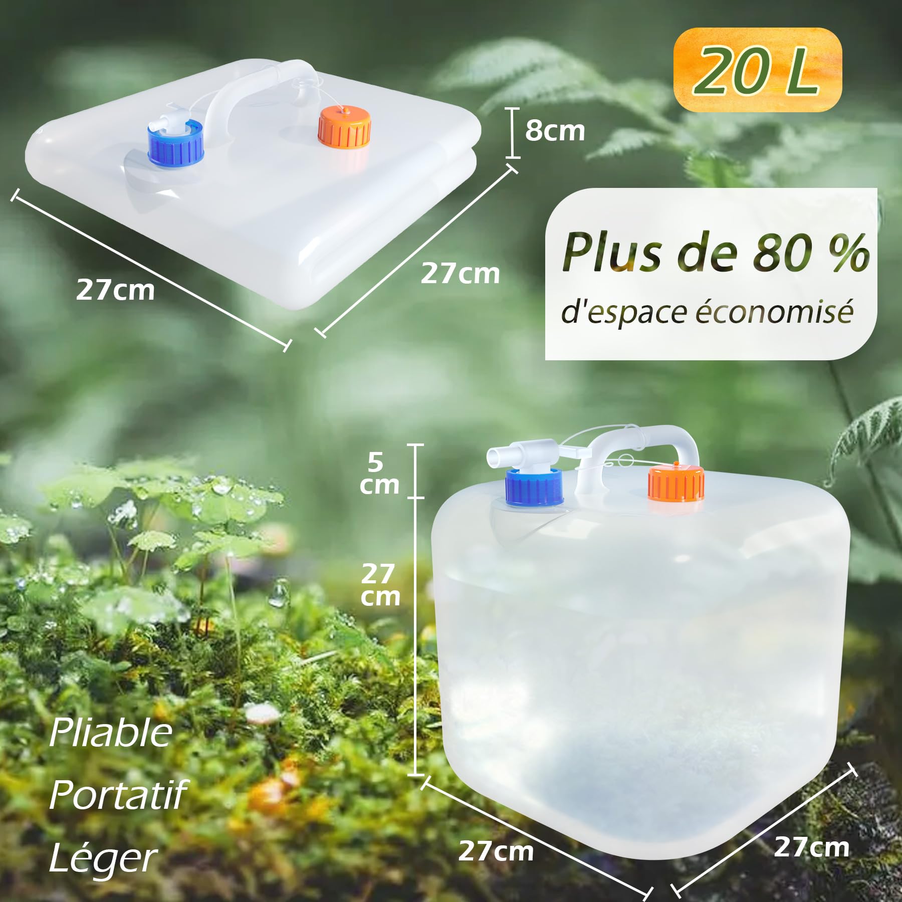 Bidon à Eau 20 litres Jerrican Extra Fort avec Bouchon Simple et Robinet Certifié Contact Alimentaire sans BPA