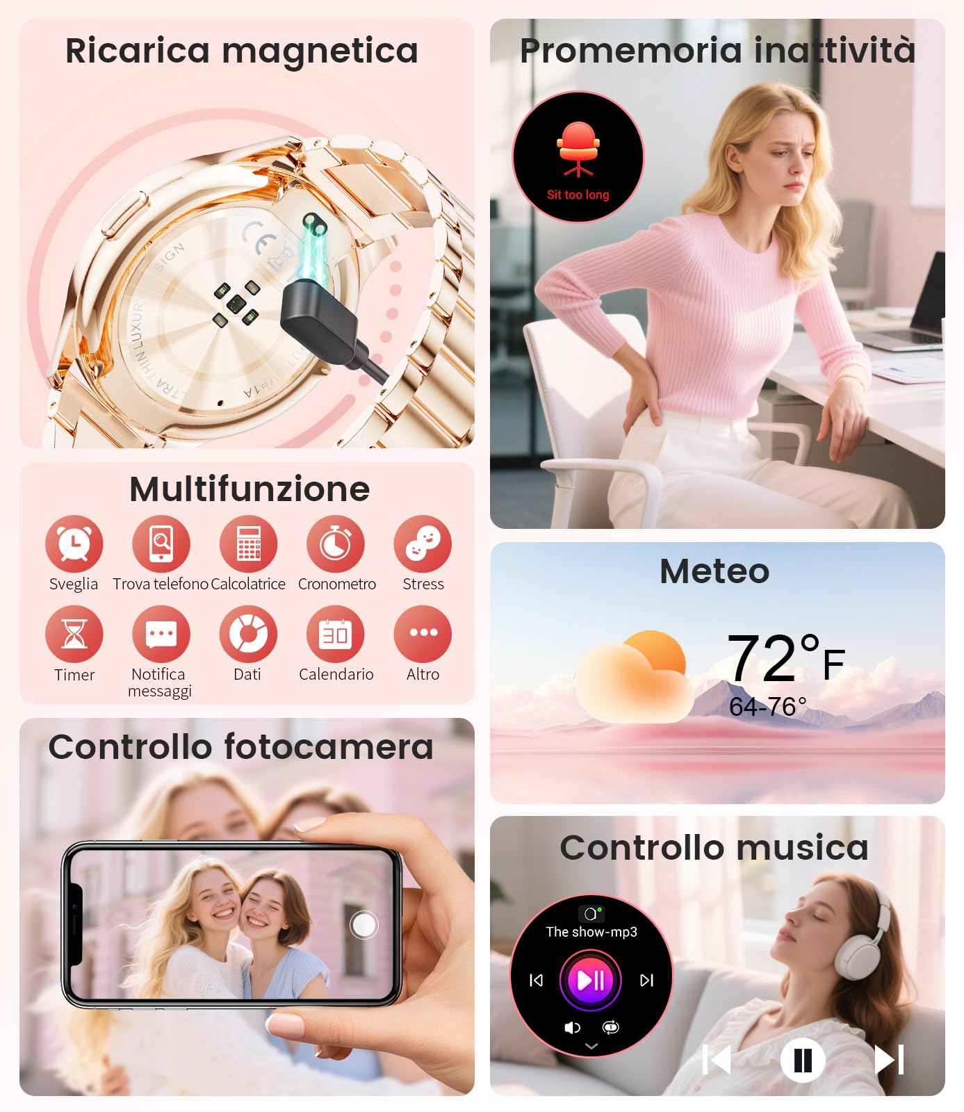 Smartwatch da donna, 1,43" HD AMOLED Smartwatch con funzione telefonica/Cinturino in metallo premium, orologio sportivo in con 120+ modalità sportive, monitoraggio del sonno, Oro