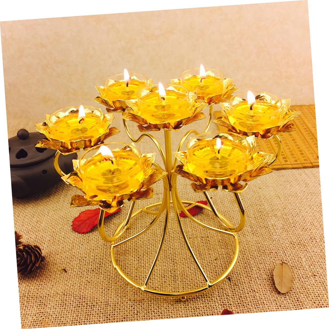Portacandele A 7 Fiori in Metallo Portacandele Tealight Per Decorazioni Di Nozze Feste E Anniversari