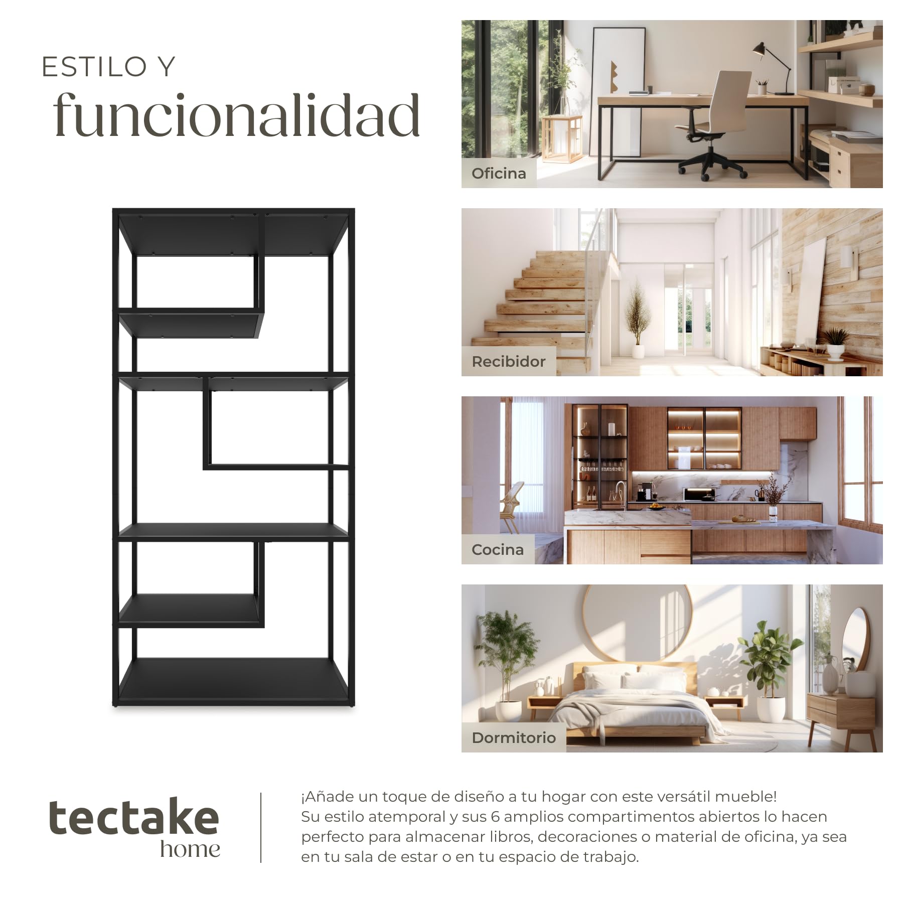 tectake® Estantería Industrial con Estructura de Acero con 7 Estantes, Estanteria de Cocina con Protección Antivuelco, Estantería Metálica, Patas Regulables en Altura - 35 x 85 x 188 cm Negro
