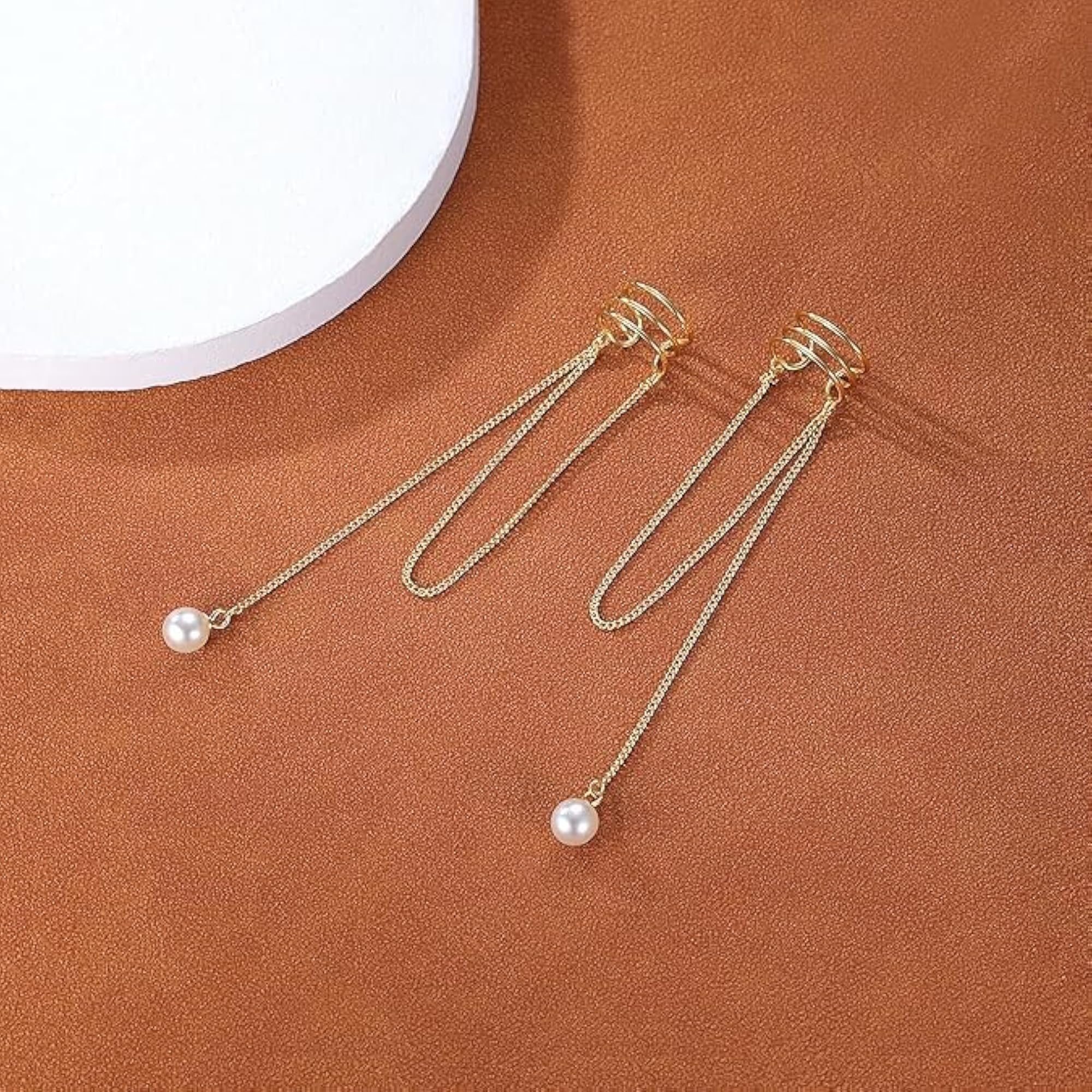 Women's Pearl Threader Layered Clip-On Cuff Wrap Earrings