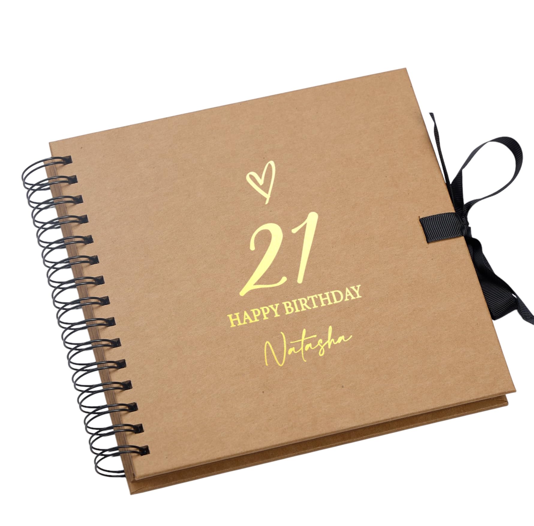 Personalised White Love Heart Any age Birthday Multiple Colour Scrapbook, Guest Book or Photo Album Gift 16th, 18th, 21st, 30th, 40th, 50th, 60th, 70th, 80th (Kraft Brown)