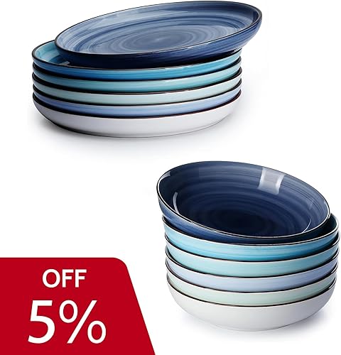 Sweese Juego de 6 cuencos de 30 onzas y platos de 7.4 pulgadas