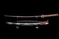 Vista 9 de Samurai Katana,1060 acero de alto carbono,Acero T10,Acero de Damasco,Aleación Tsuba,Mango de madera maciza