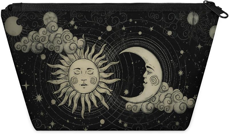 Necessaire de maquiagem KUYEHTAO Astrology Sun Moon Gothic com zíper, 20,07 x 8,51 x 13,49 cm
