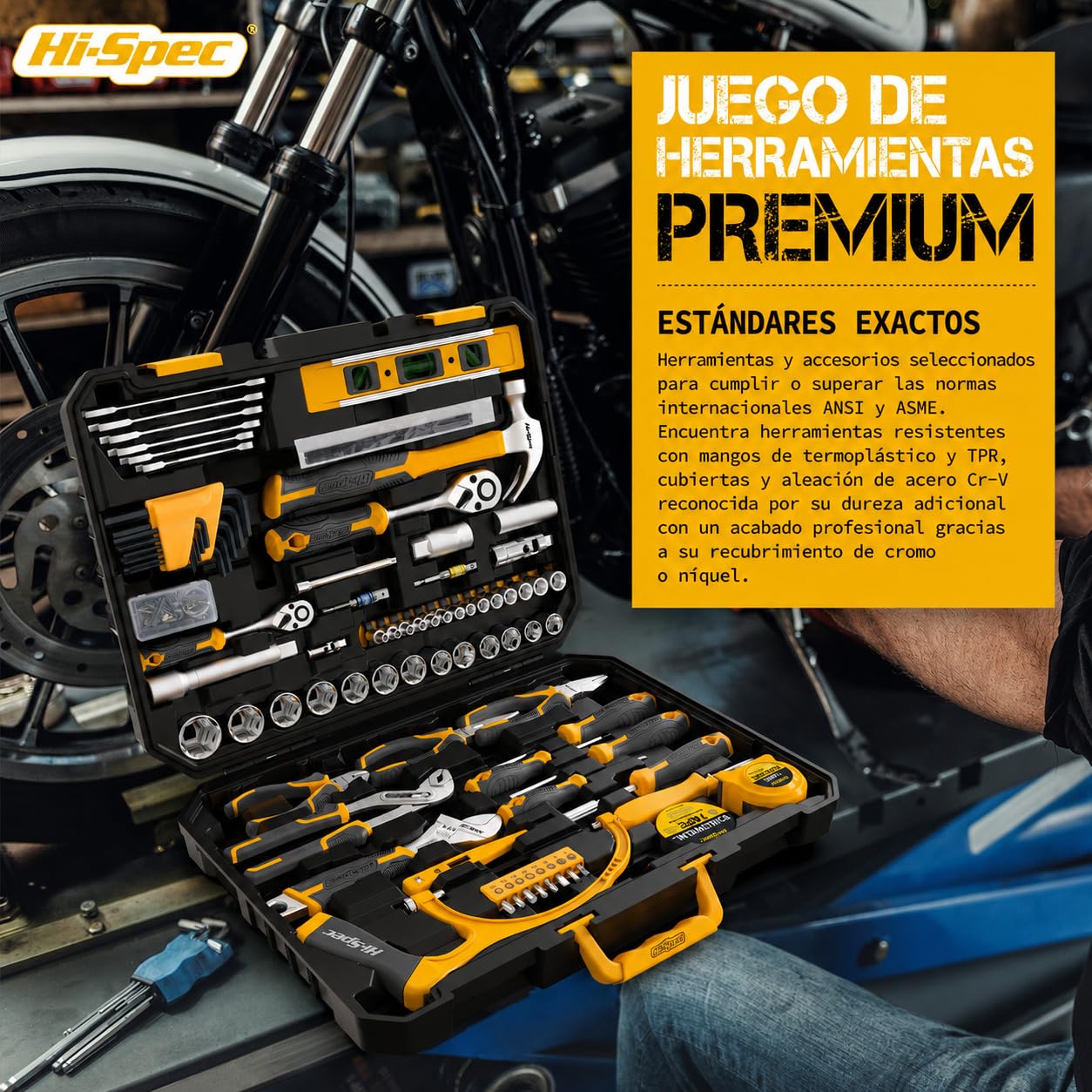 Hi-Spec Caja de Herramientas Mecánicas para Hogar y Coche para Bricolaje | 122 piezas, accesorios y maletín, para mantenimiento, bricolaje, cochera y reparaciones automotrices, uso diario