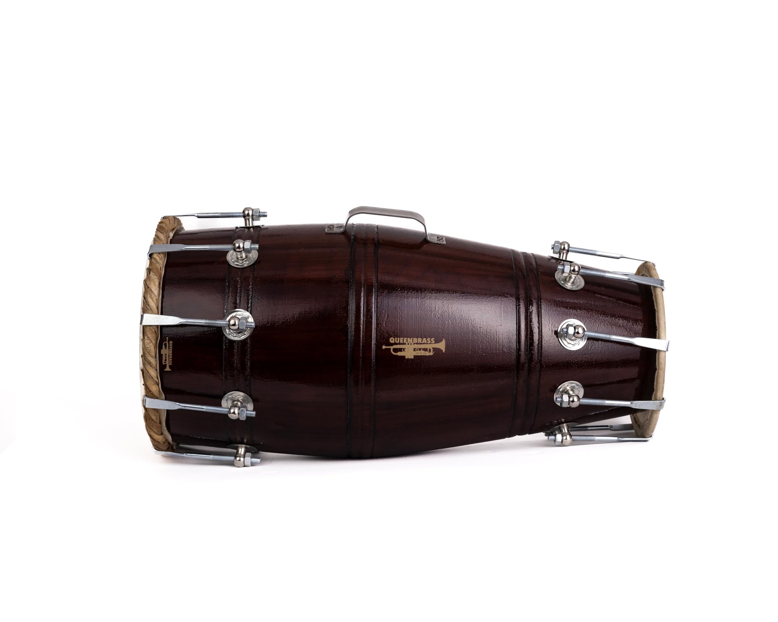 QUEENBRASS Wooden Naal/Dholki – Handcrafted Double-Sided Drum for Folk & Classical Music | Traditional Indian Percussion Instrument with Natural Leather Heads & Adjustable Tuning-image-1