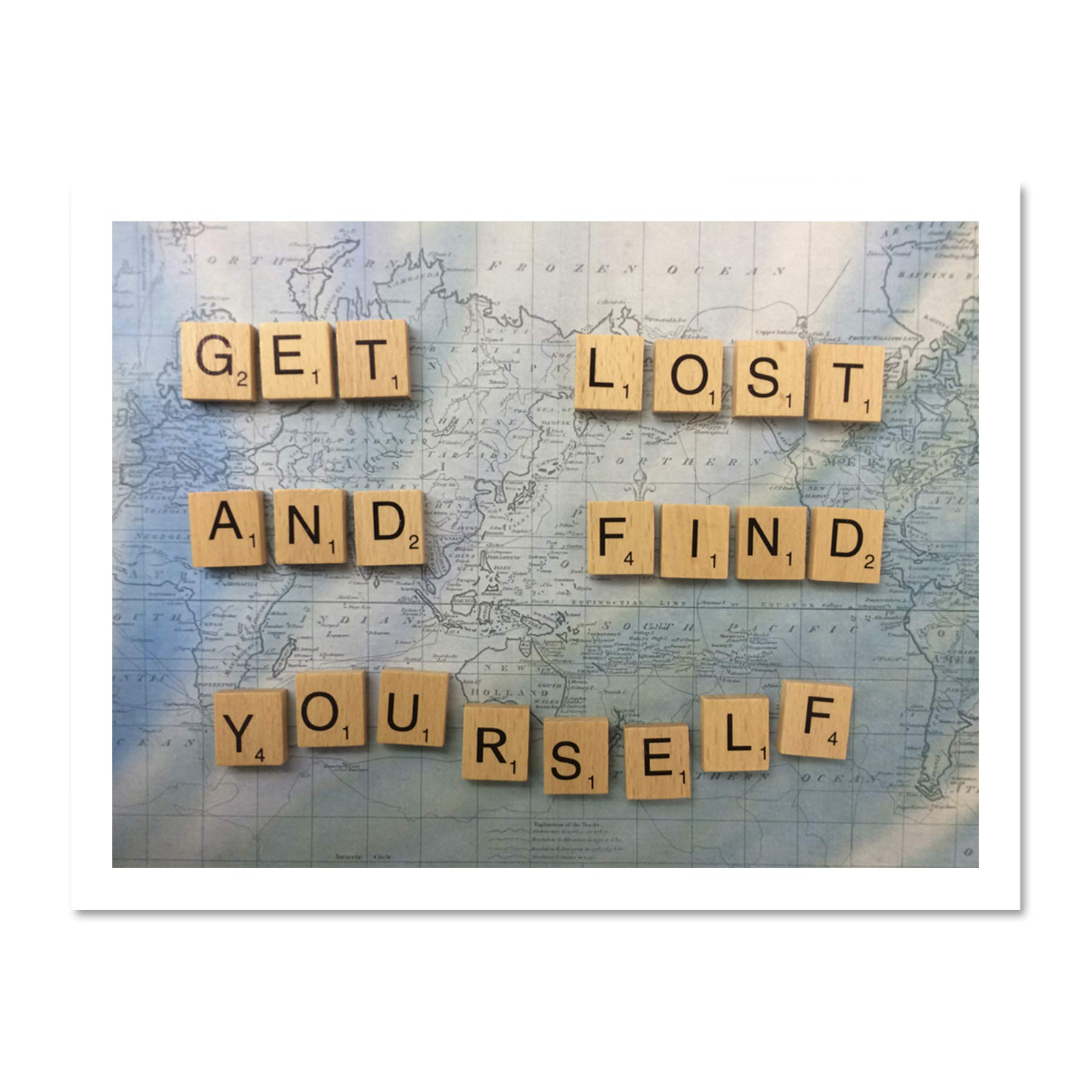 Get Lost Find Yourself Travel Scrabble Large Framed Art Print Poster Wall Decor 18x24 inch