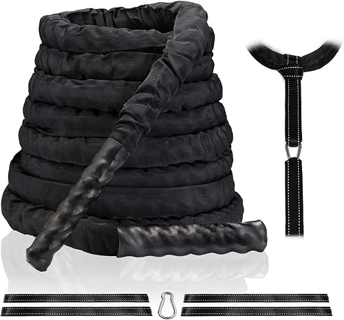 Colfit Cuerdas de batalla con kit de anclaje Cuerdas de entrenamiento duraderas mejoradas con cubierta protectora Cuerda de batalla pesada de