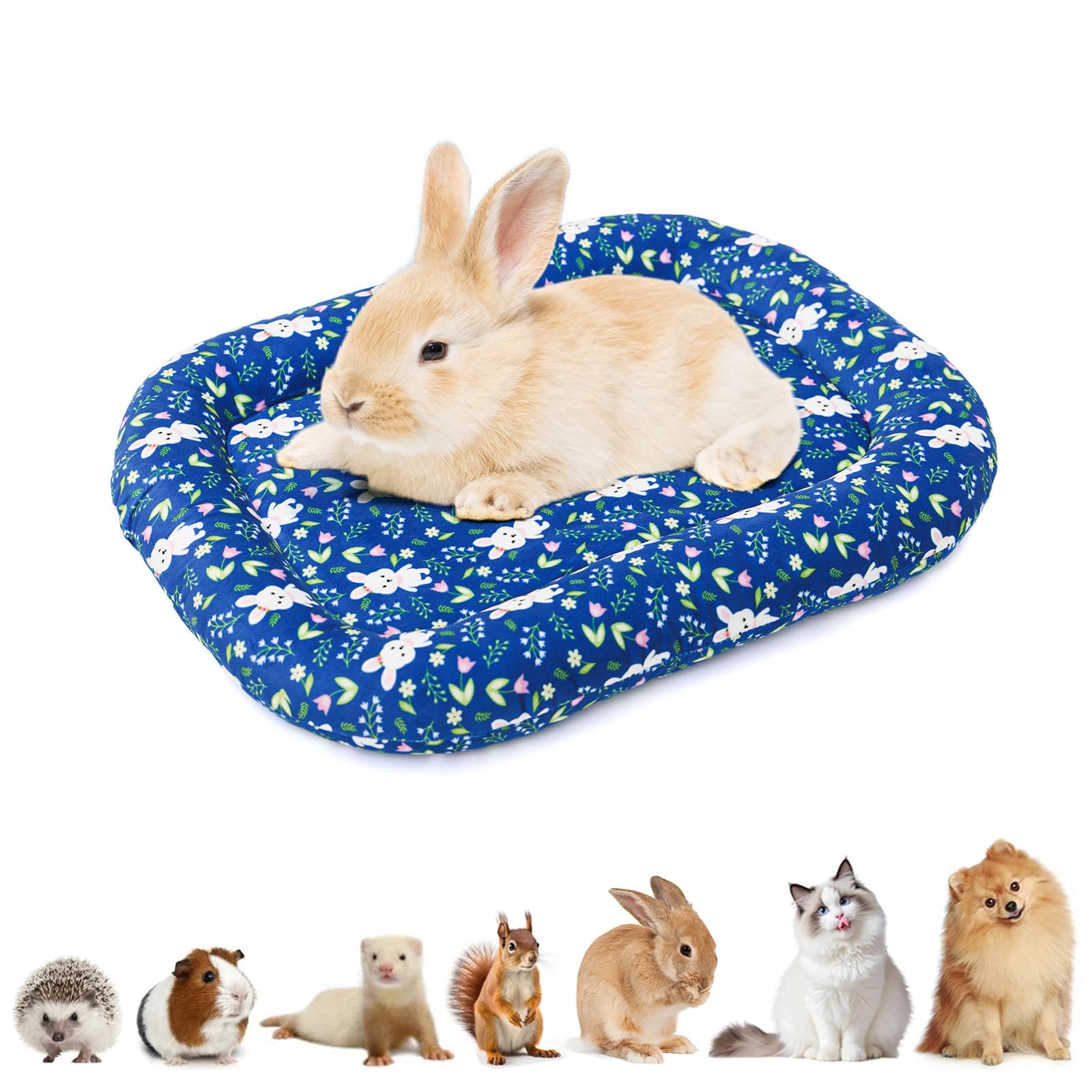 BellyBloom 1 Pack 45x32x5cm Washable Dual-Sided Soft Small Pet Cushion Mat Bed with Pillow Around for Puppy Kitten Sleeping Beds for Carrier Crate Small Dog Rabbits 1.5-3kg Blue