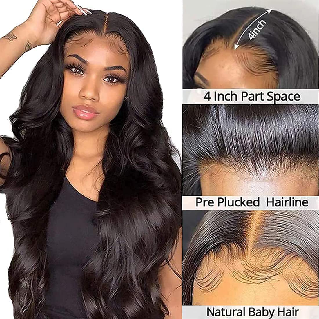Amazon.com: Lace Front Wigs Human Hair Glueless Wigs for Black Women 4x4  Body Wave Lace Closure Wigs Human Hair Pre Plucked 150% Denisty with Baby  Hair Natural Color Wig (18Inch Body wig) :