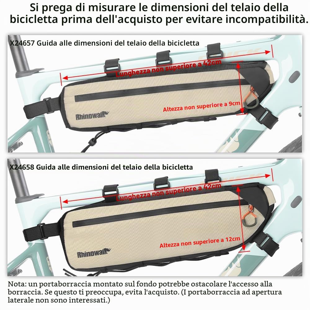 Rhinowalk Borsa per telaio per bicicletta, 2,1/2,7 l, borsa per tubi superiori, borsa triangolare, borsa per manubrio, borsa per bici da strada, incisione e bici