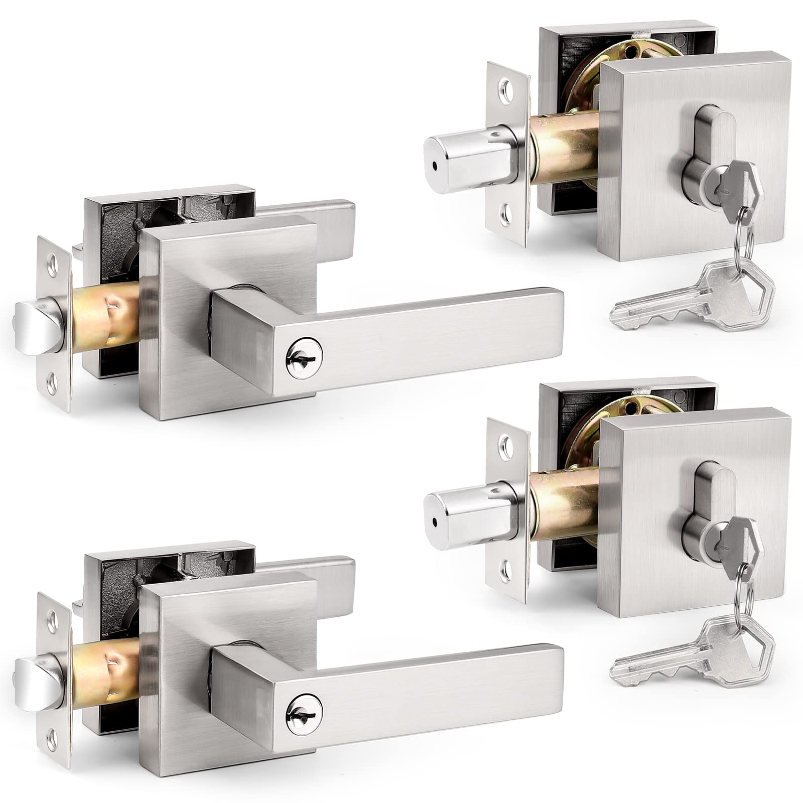 Poignée de porte carrée Probrico pour sécuriser l'entrée de votre maison contemporaine pack de 2