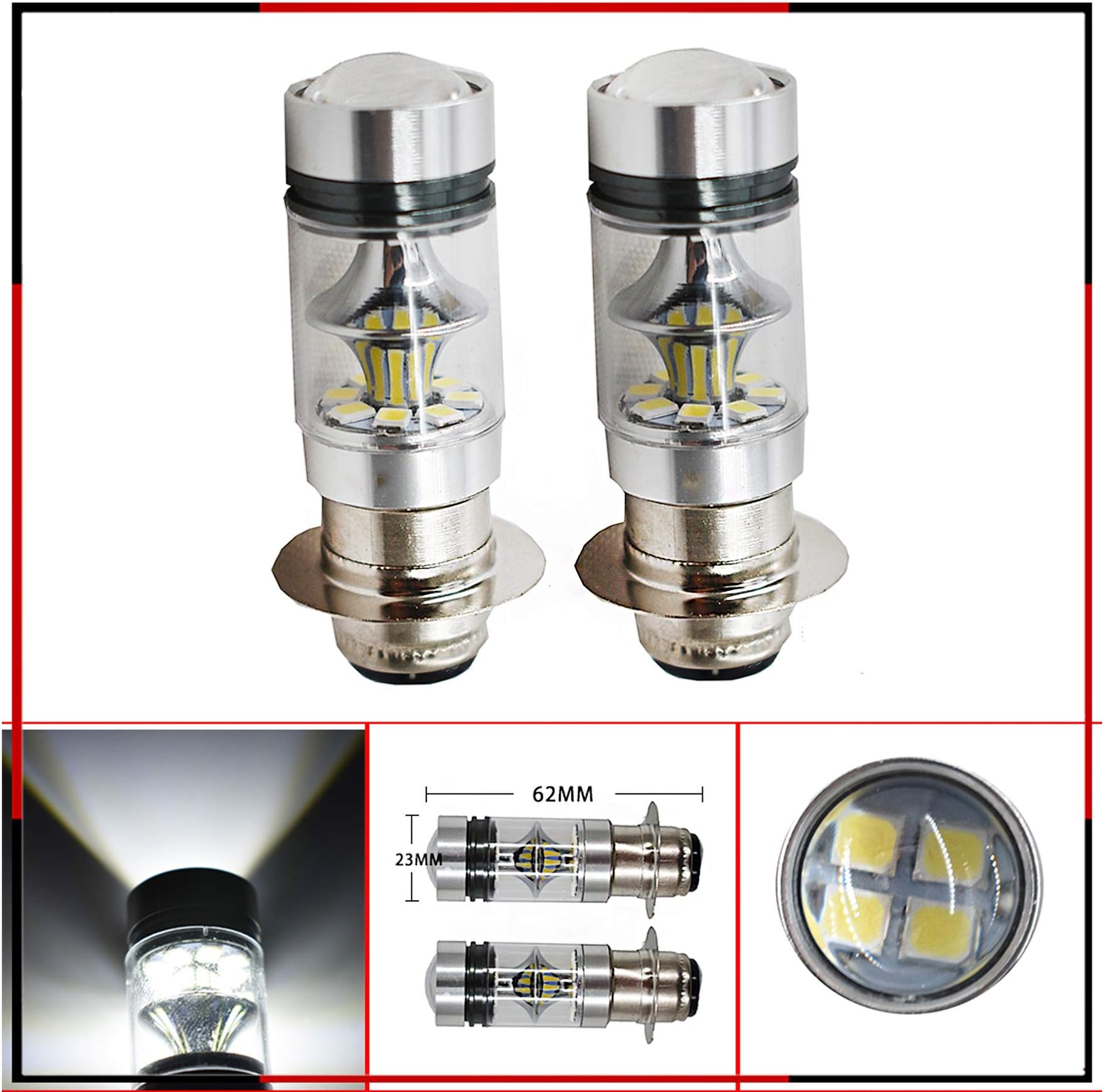 2 * 100w 6000K LED H6 Head Light For Yamaha YFZ450R Rhino 700 Raptor YFM660 TRX