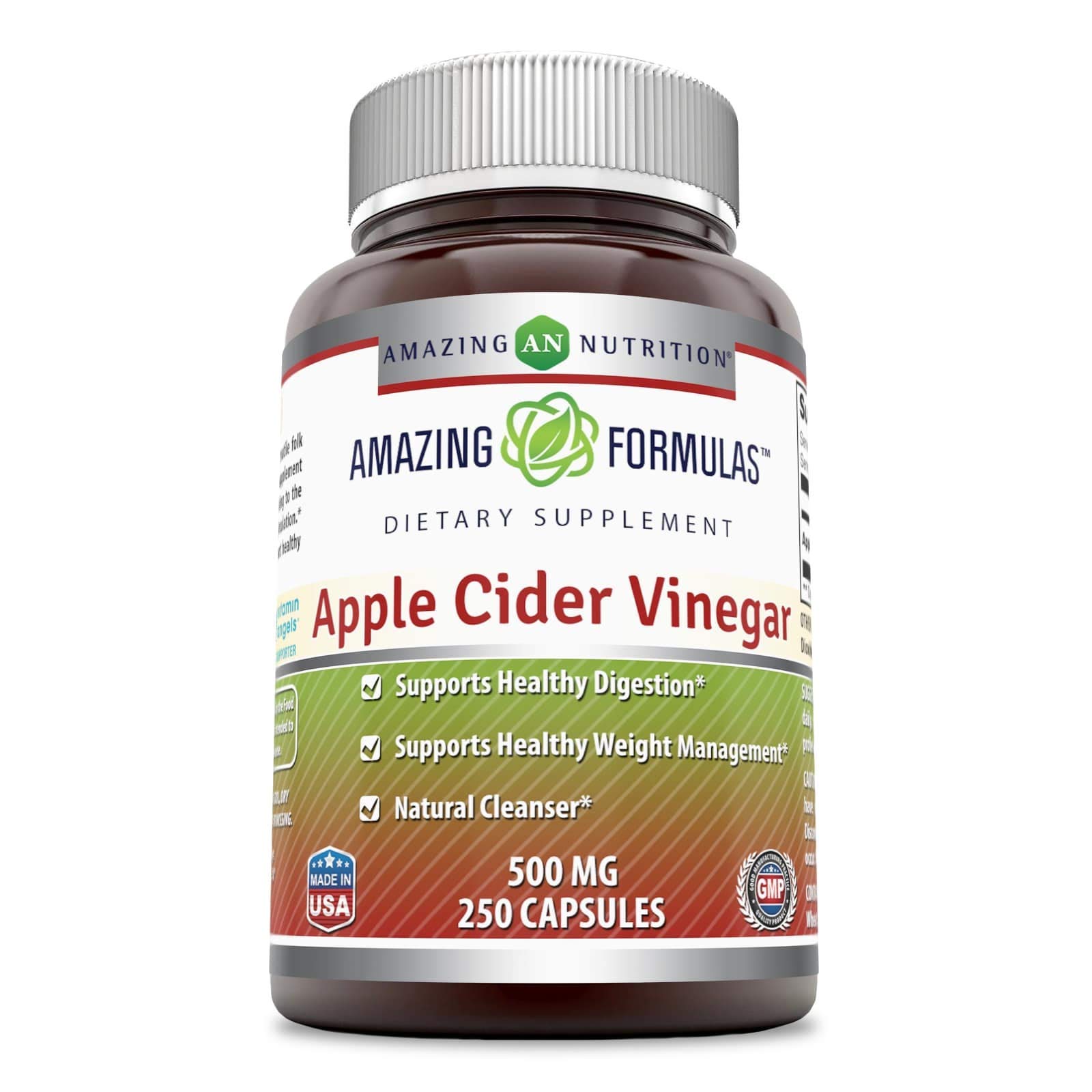 Amazing Formulas Apple Cider Vinegar - 500 Mg, Capsules (Non-GMO,Gluten Free) Supports Healthy Weight Management - Supports Digestive Functions - Natural Cleanser. (250 Count) 250 Count (Pack of 1)