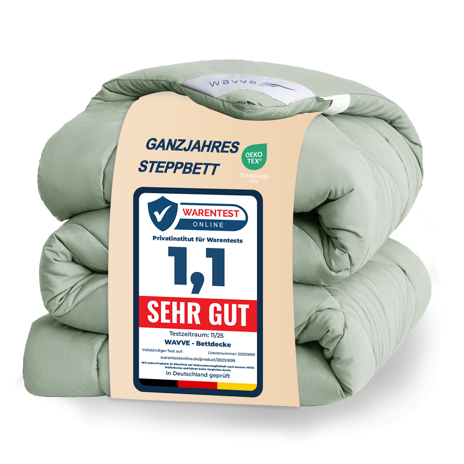 WAVVE Dekbed voor 80 cm bed, vezeldeken 300 g/m², licht, zacht, ademend (135 x 200 cm, saliegroen WAVVE Dekbed voor 80 cm bed, vezeldeken 300 g/m², licht, zacht, ademend (135 x 200 cm, saliegroen