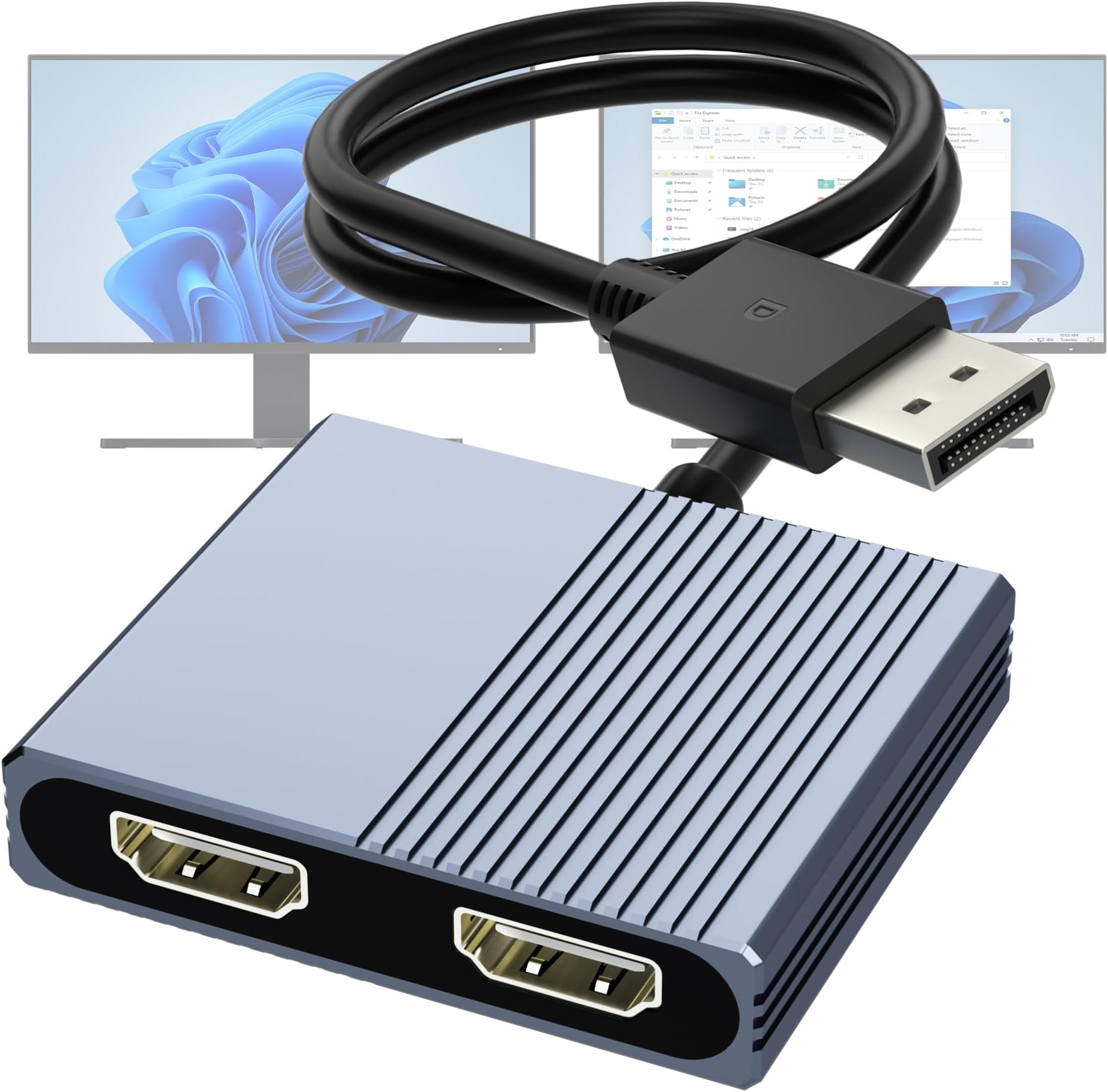 DisplayPort to Dual HDMI Splitter, Expansion Mode, Supports 4K @ 60 Hz, 2 HDMI Ports + Power Supply Ports, DisplayPort HDMI Conversion, HDMI Expansion, 1 Input, 2 Outputs, Simultaneous Output, Display Port 1.4 MST Hub, Multi Display Adapter, 3 Screens, Dual Monitor, Divining, Home Work/Meeting/Exhibition, Lightweight