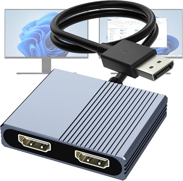 Adaptador DisplayPort a doble HDMI, divisor DP a HDMI 4K@60Hz para pantalla extendida, adaptador HDMI doble para 2 monitores, adaptador HDMI para doble monitor, hub MST DisplayPort para PC de escritorio, portátil y tarjeta gráfica