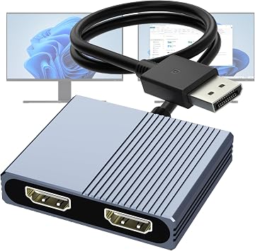 DisplayPort to Dual HDMI Adapter, 4K@60Hz DP to HDMI Splitter Extended Display, Double hdmi Adapter for 2 Monitors, hdmi Dual Monitor Adapter, DisplayPort MST Hub for Desktop Laptop Graphic Card