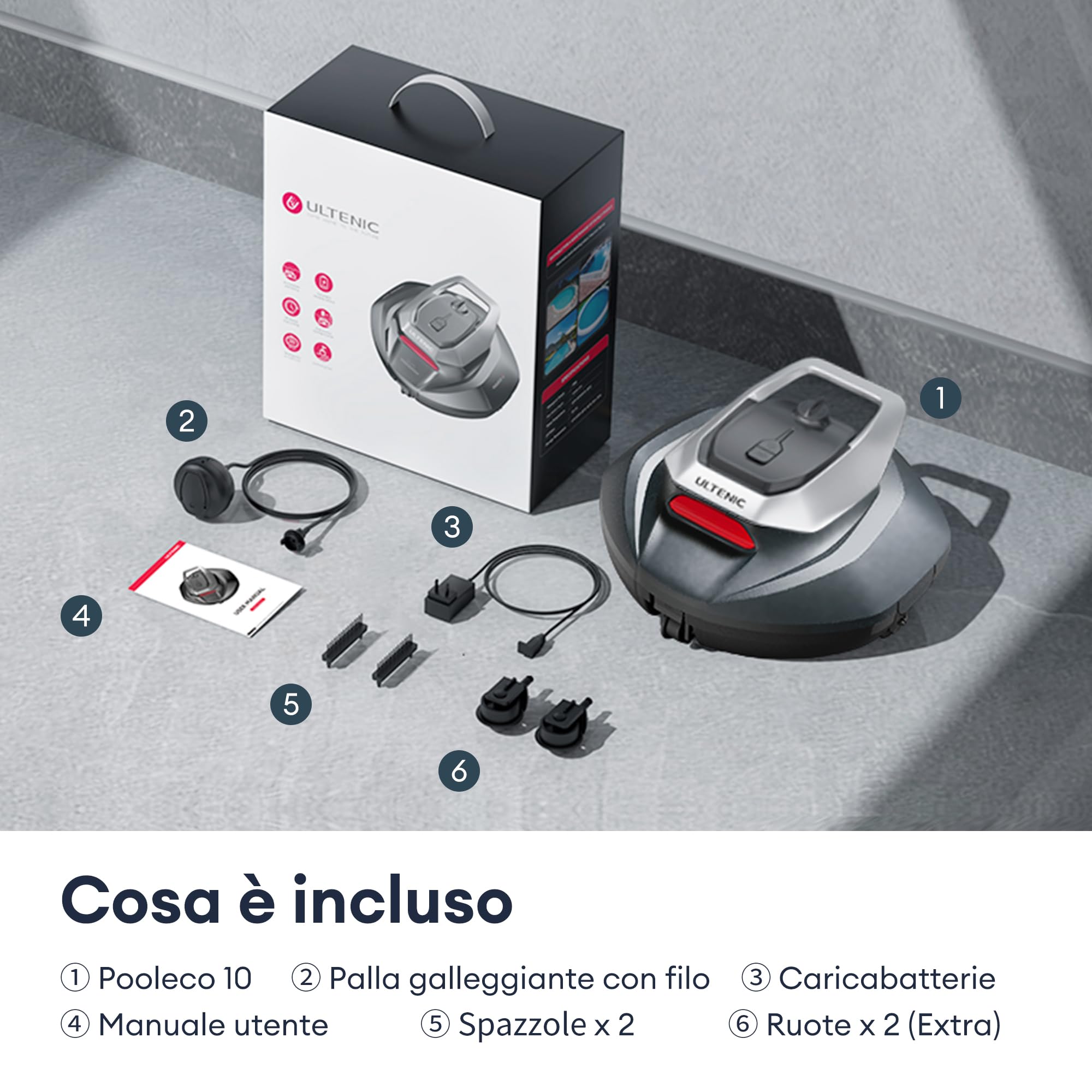Ultenic Pooleco 10 Robot Piscina Senza Fili,Doppia Filtrazione,Doppio Motore,robot piscina fuori terra, 90 Min di Pulizia,Parcheggio Automatico, per piscine fino a 80 m²