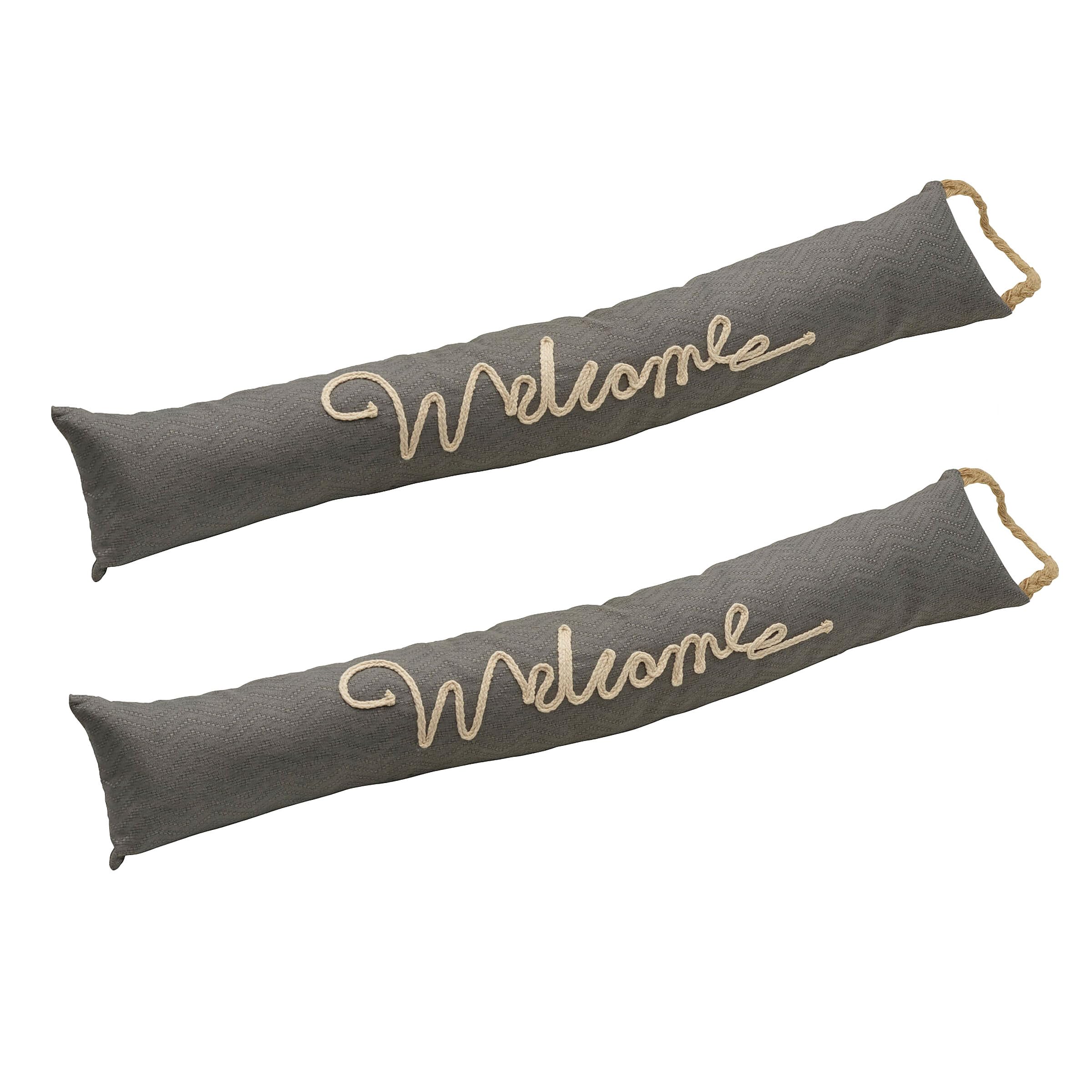 Gray Fabric Welcome Draft Stoppers, 32.68x3.15x5.91Inch, Set of 2