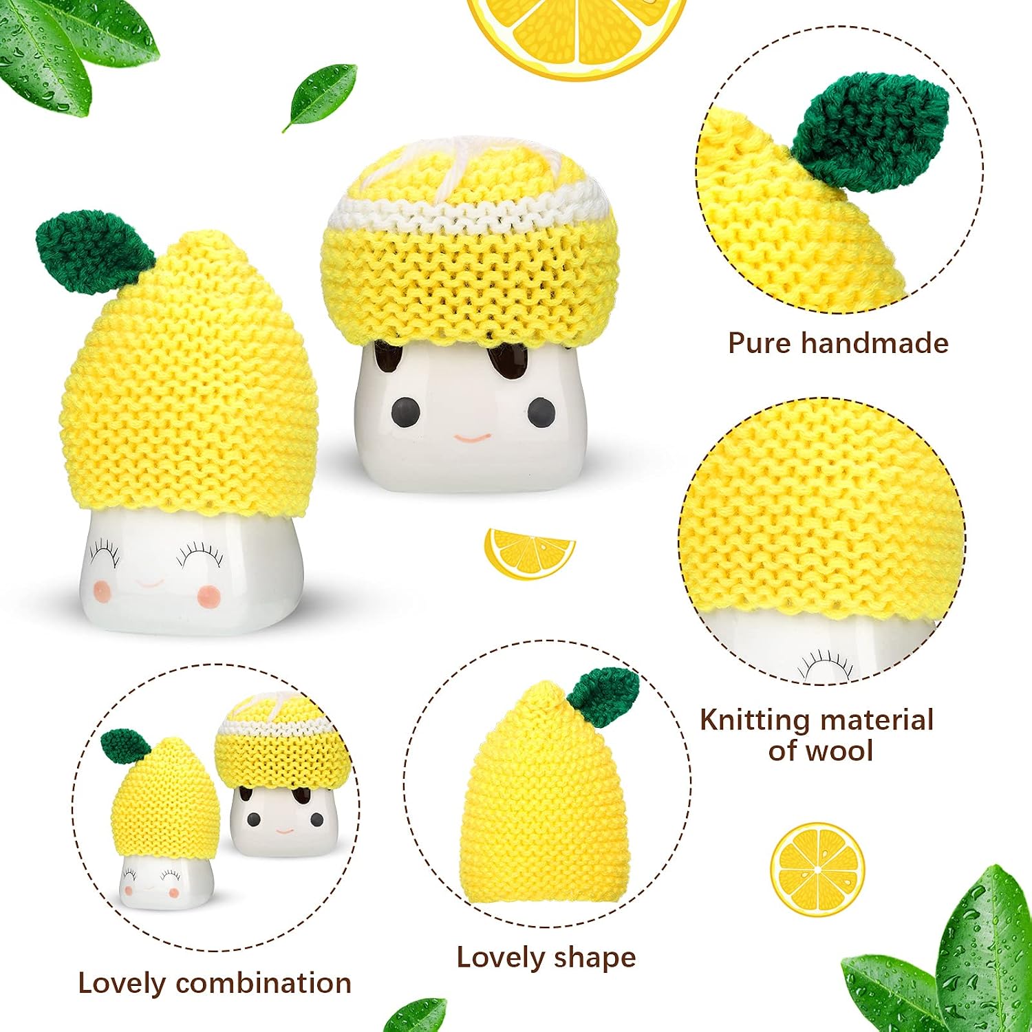 4 Pieces Marshmallow Mug Hat Mug Topper Knitted Kit Sweet Marshmallow Mug Topper Hats Cute Cup Toppers Mug Hats Cove for Farmhouse Kitchen Decoration (Lemon Style) (Lemon Style)