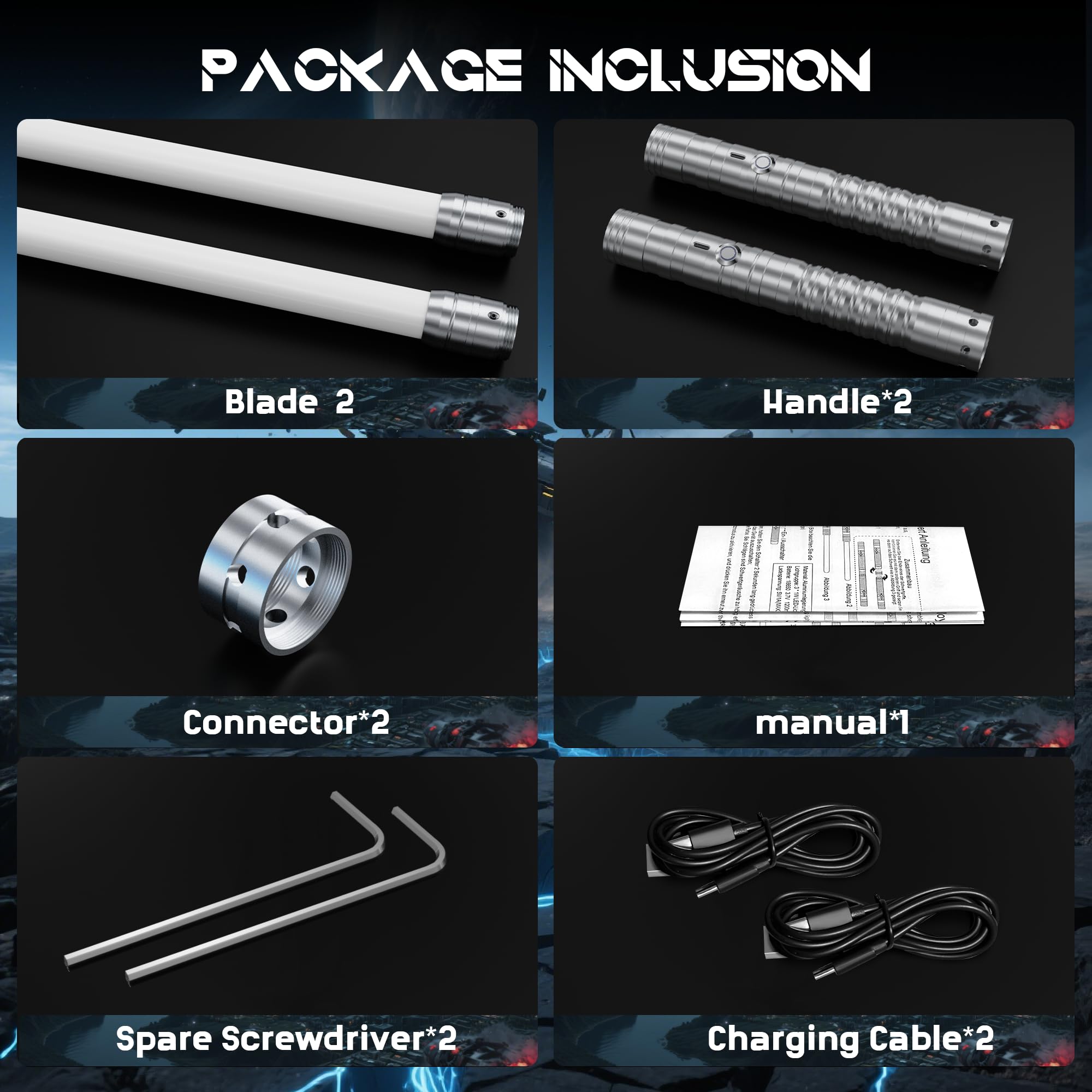Spada Laser-2 Pezzi per Bambini Lightsaber RGB 15 Colori Ricaricabile USB-C Effetti Sonori FX, 4 modalità di Duello, Spade Laser Collegabili in Metallo-Cosplay,Halloween (2 Pc Argento 78cm)