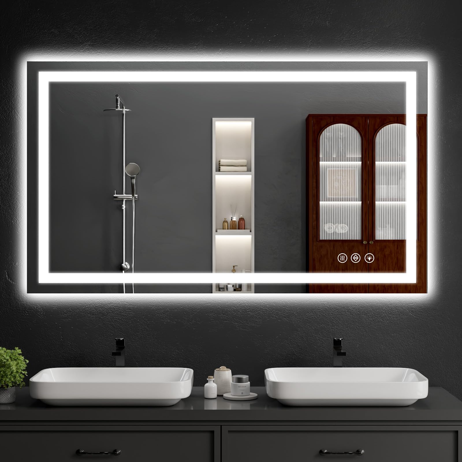 LED Bathroom Mirrors 40"x48" Bathroom Mirror with Lights for Wall, Backlit + Front Lit, 3 Colors, Anti-Fog, Dimmable Brightness for Vanity,Bathroom, Entryway, Living Room 48"L x 40"W