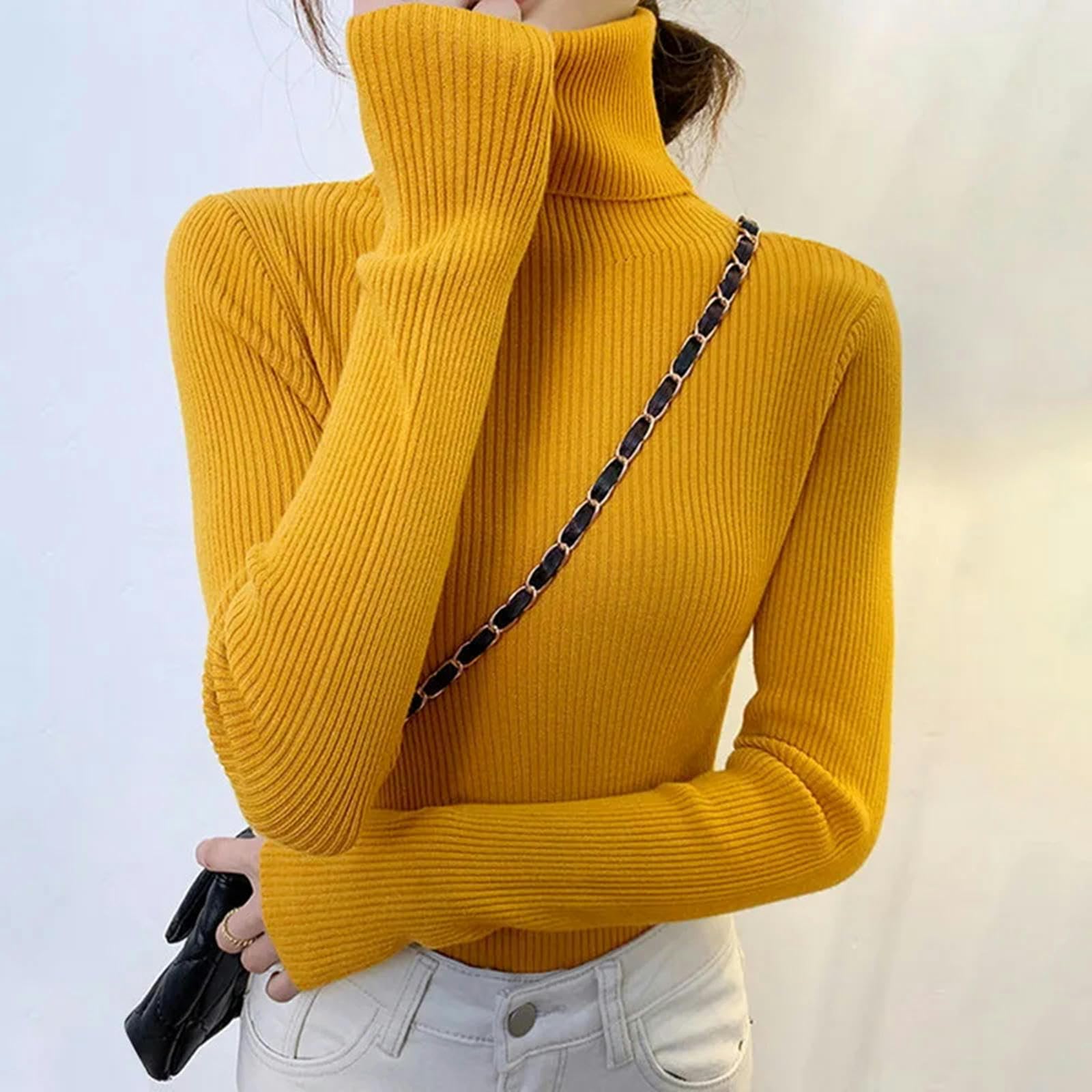 TEidea Swetry damskie z golfem damskie: stylowy sweter z dzianiny jesienno-zimowy dla kobiet
