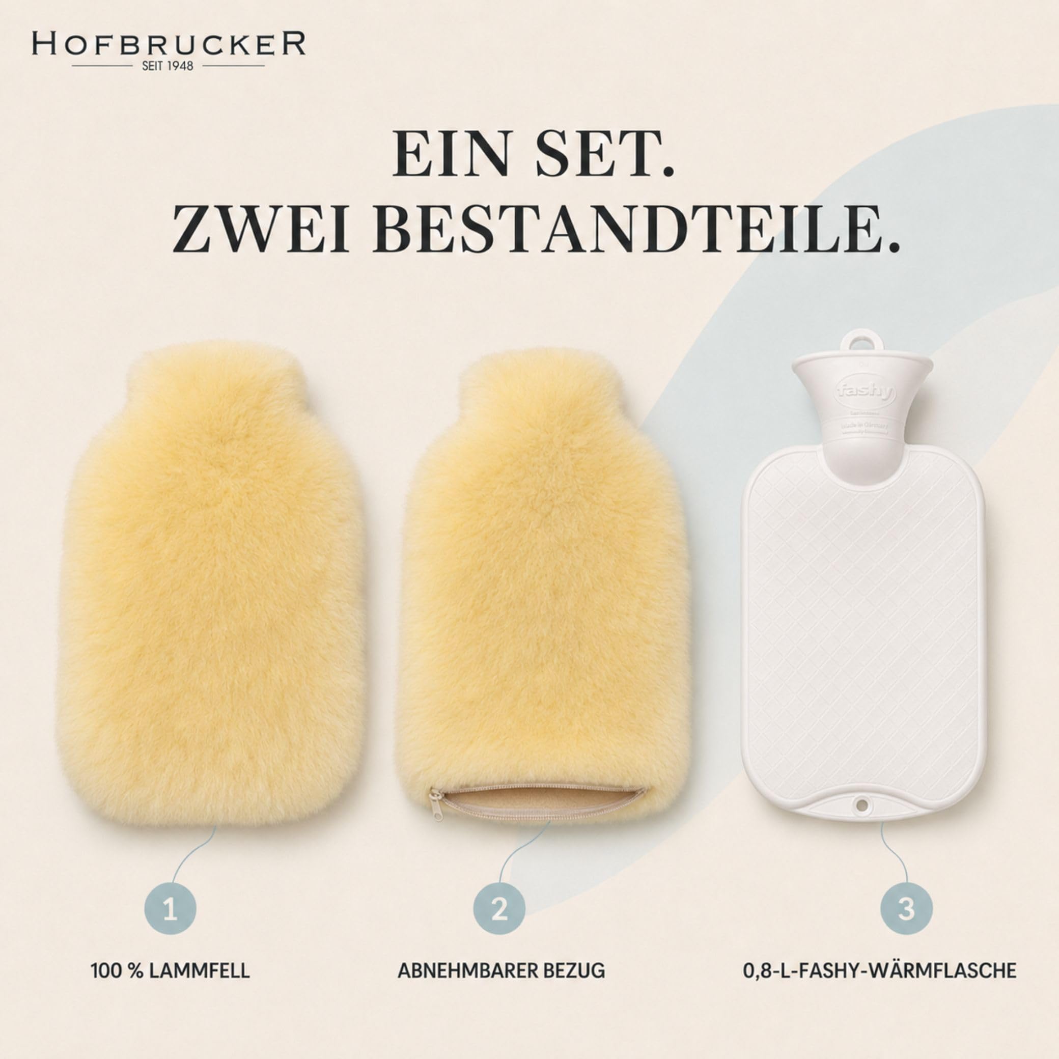 Fashy Wärmflasche mit Fellbezug - Merino-Lammfell (medizinisch gegerbt), goldgelb - temperaturausgleichend & kuschelweich - Bezug waschbar mit Reißverschluss - Made in Germany, ca. 28 × 20 cm