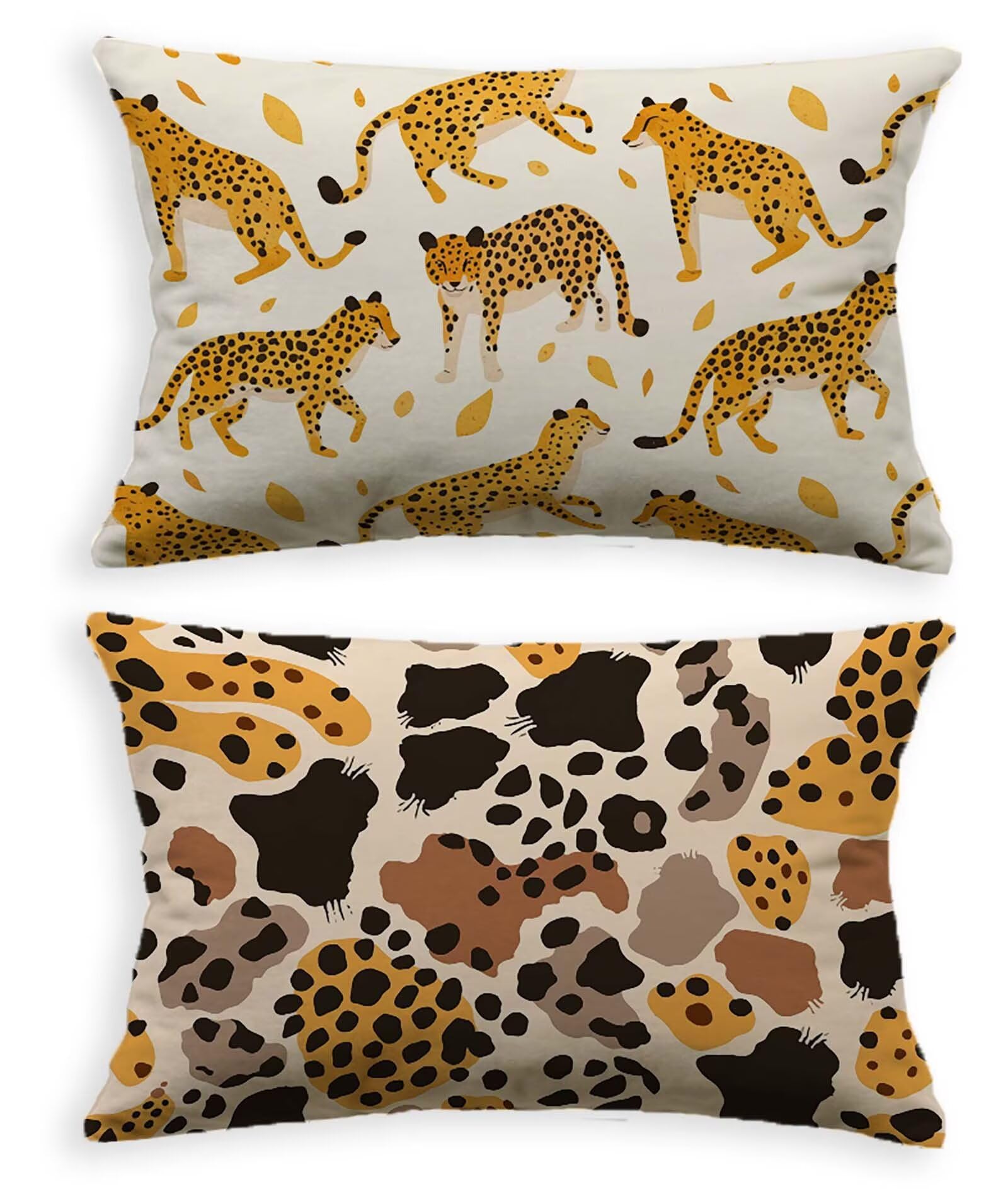 Coussin léopard velours orange lot de 2 en taille rectangulaire 40x70 cm pour canapé
