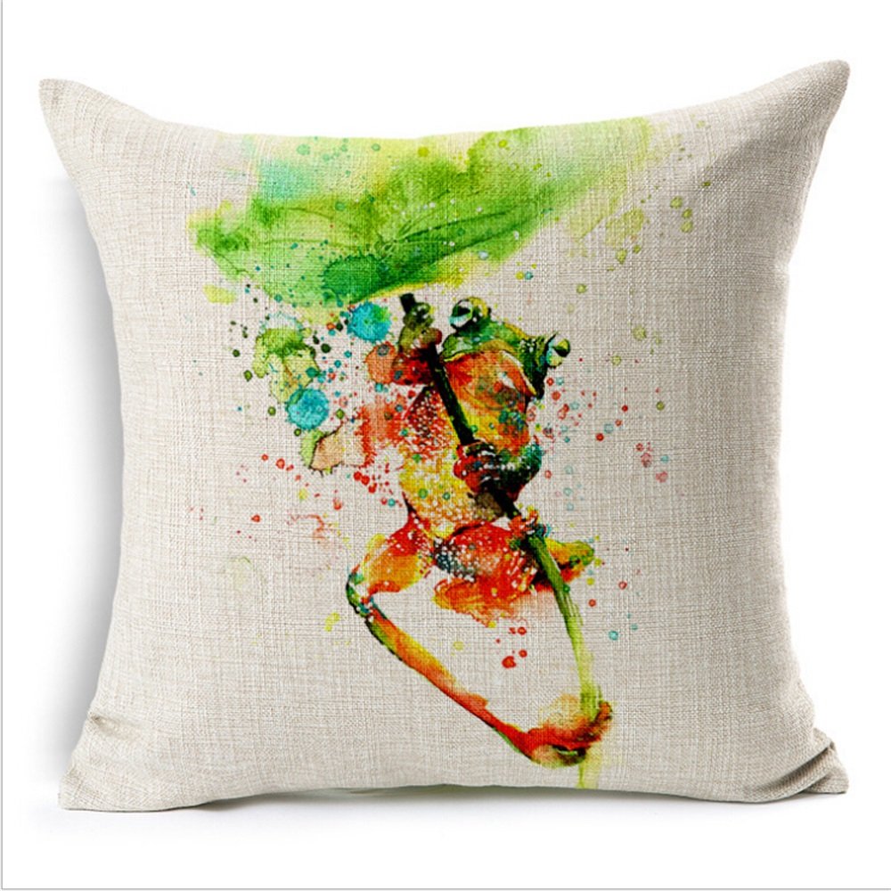 Nunubee Frog Flax Linen Throw Pillow Covers Comfortable Cushion Cover Super Soft Pillowcase For Sofa Bed Decorative Pillows 45X45CM