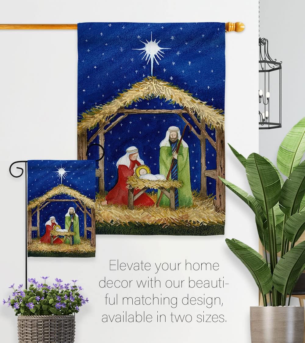 Breeze Decor GS114214-BO Jesus Winter Nativity Decorative Vertical Banner Pole, Garden Flag Set 13"x 18.5", Multi-Color