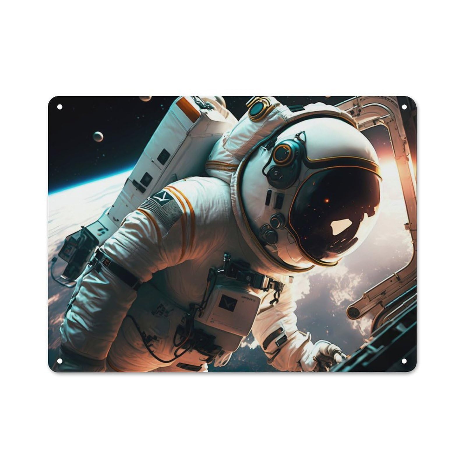 Junmoney Style-20 Space Mission Decorative Metal Plaque 30X40cm, Shop Front Style Bistro Wall Plaque For Tea Room, Shop Wall Or Breakfast Area