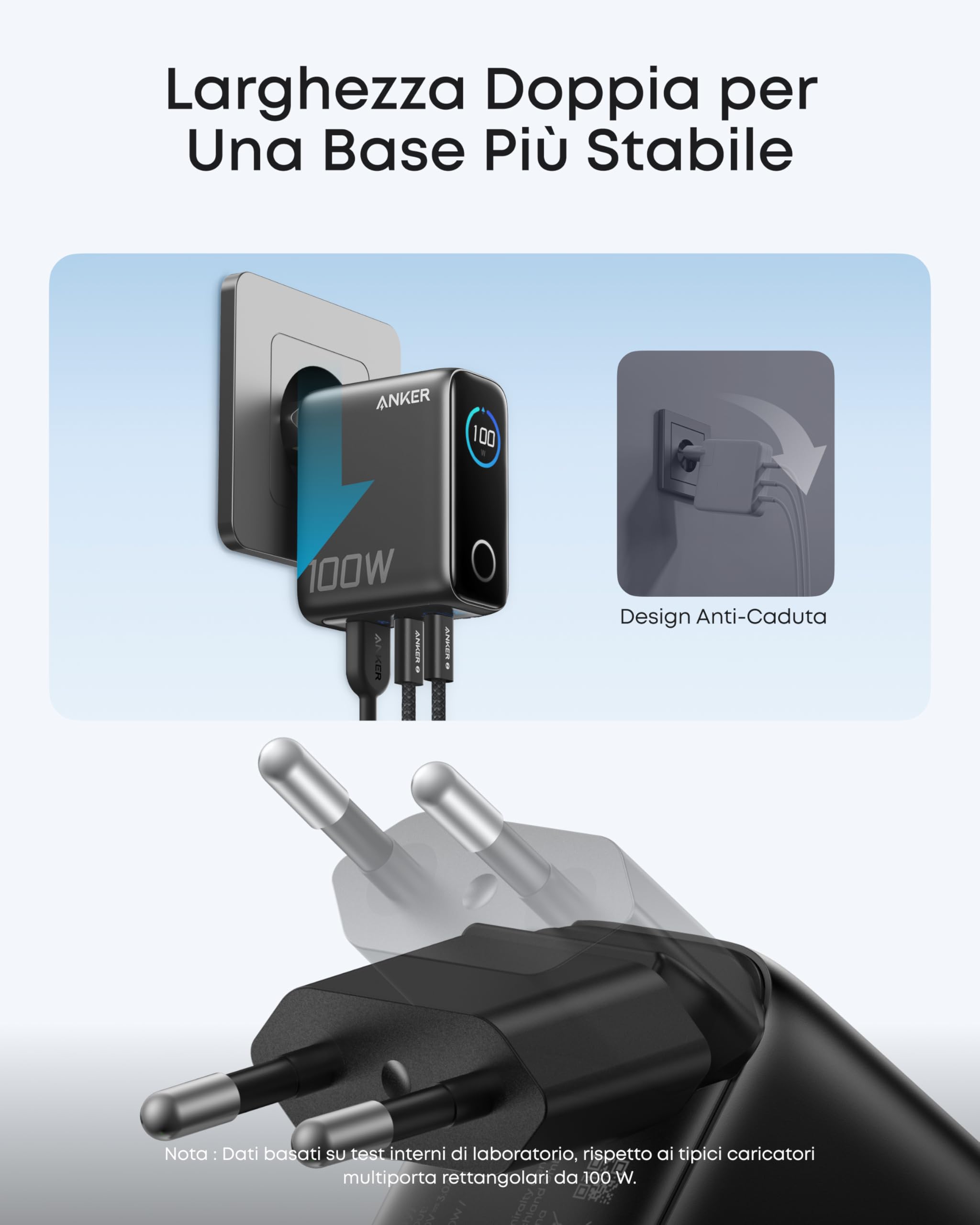 Anker Nano Caricatore USB C 100W, GaN a 3 Porte e Ultra Compatto, Display Intelligente e Controllo Touch, per iPhone 17 Pro Max/16/15, Samsung S25 Ultra, MacBook Air/Pro, e Altri (USB C Cavo Iincluso)