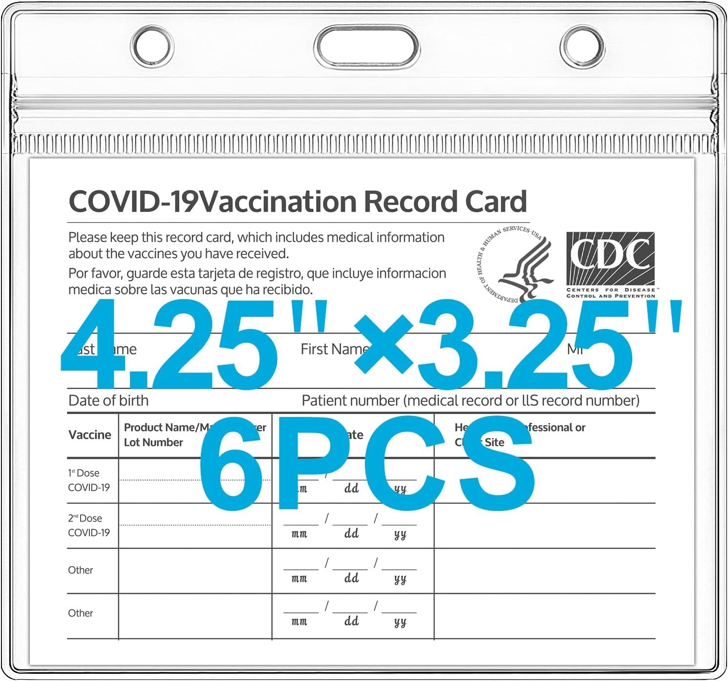 Vaccination Card Protectors for 4.25"*3.25" /4.25"*3.5"card, 6pack