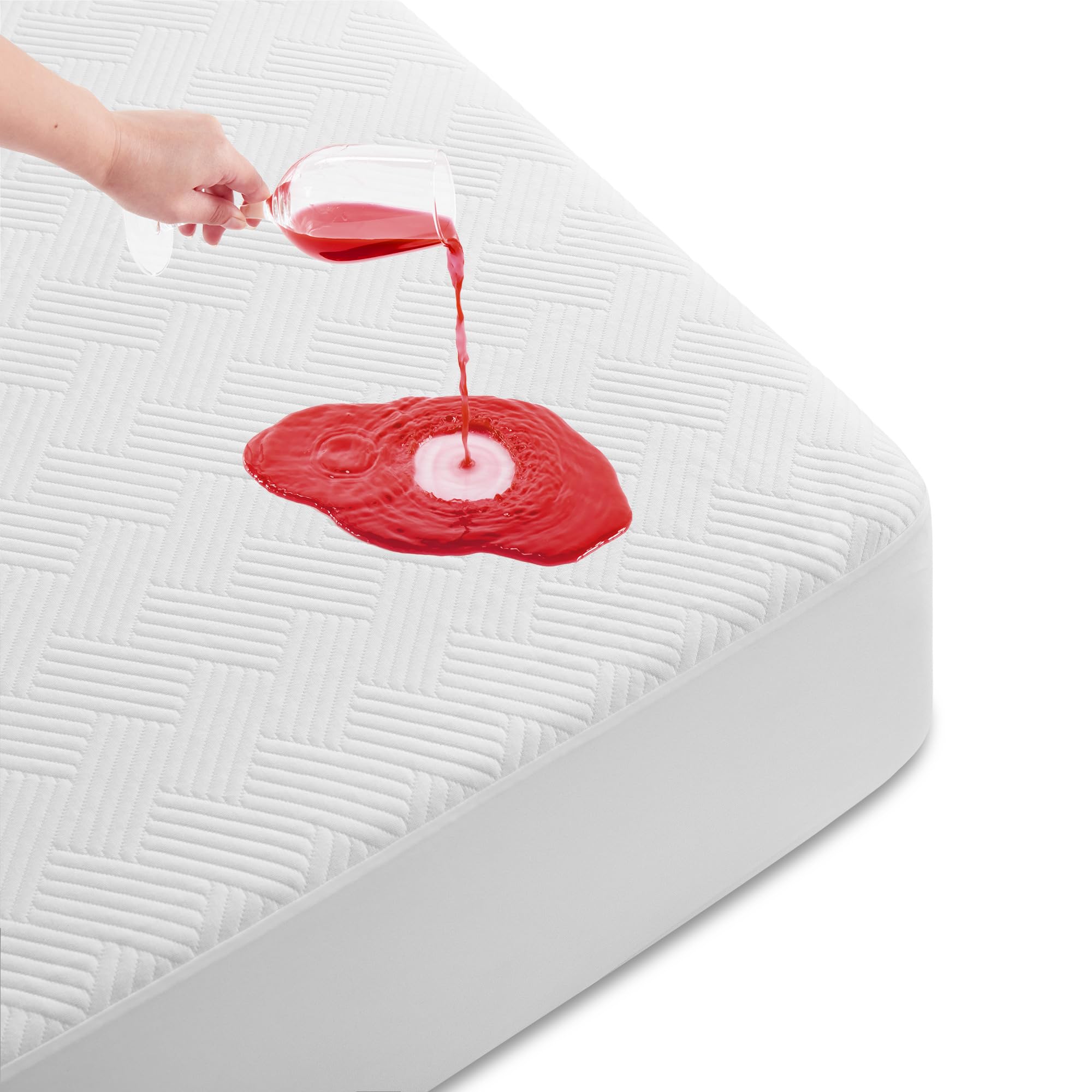 Cozymaker King Size 100% Waterproof Mattress Protector, White | Fitted 8"-21" Deep Pocket, 3D Air Viscose from Bamboo Fabric, Soft Breathable Cooling Mattress Pad Cover Noiseless Washable