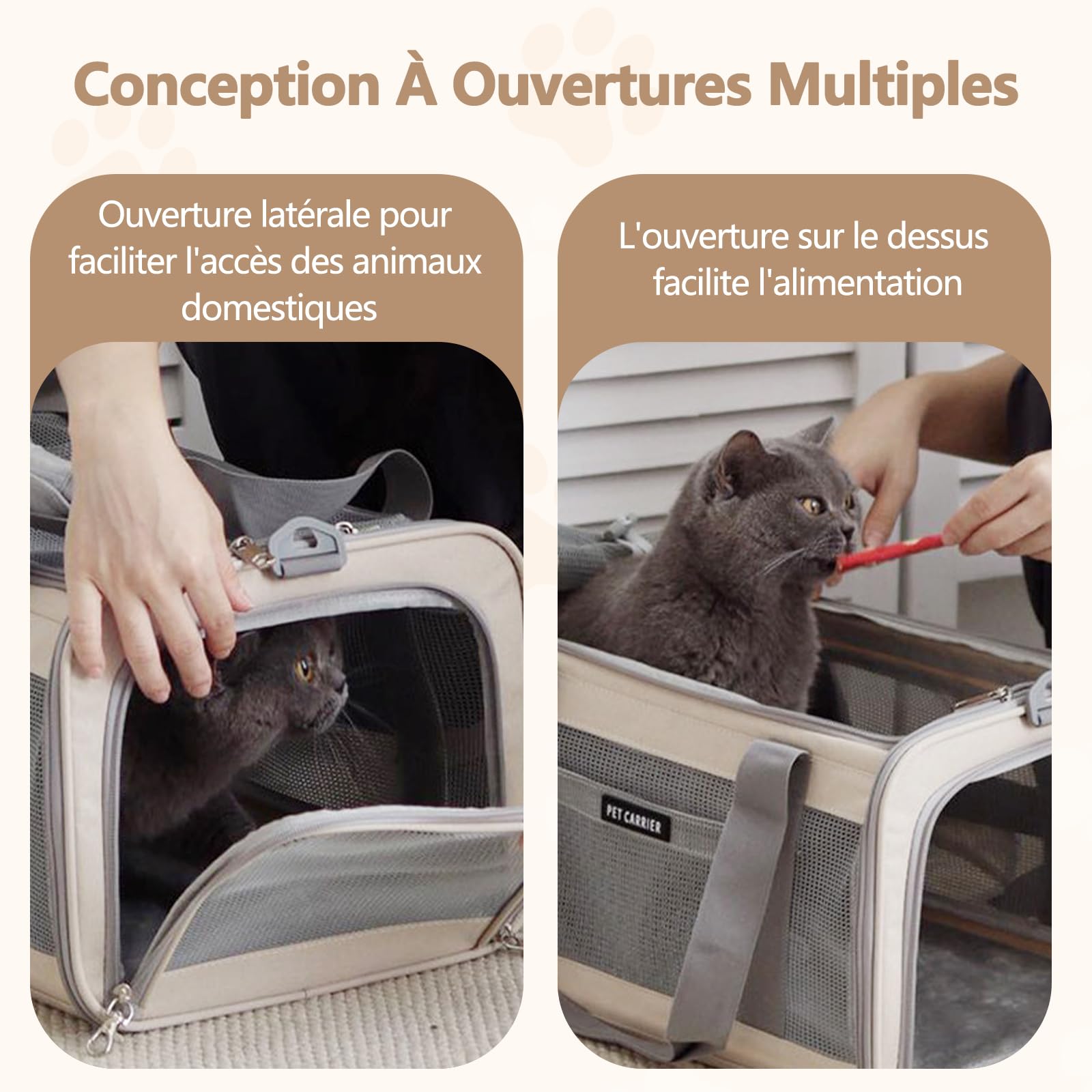 Galatée Sac De Transport pour Animaux De Compagnie - Respirant, Léger, Pliable, Peut Être Porté à La Main Ou à l'Épaule, Plusieurs Ouvertures, Verrouillage pour Empêcher La Fuite (Blanc Cassé)