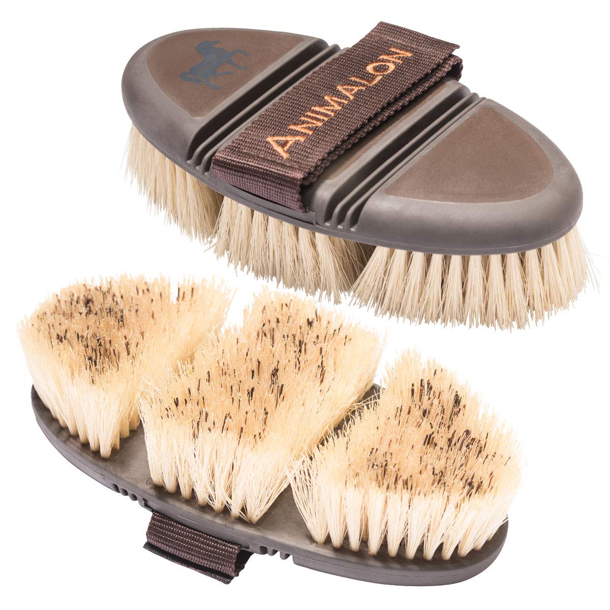 Animalon CareFlex Wurzelbürste – Naturhaar-Pferde-Bürste – Wurzelkardätsche mit harten Naturborsten – flexibel, ergonomisch & hochwertig – Kardätsche mit Klettverschluss