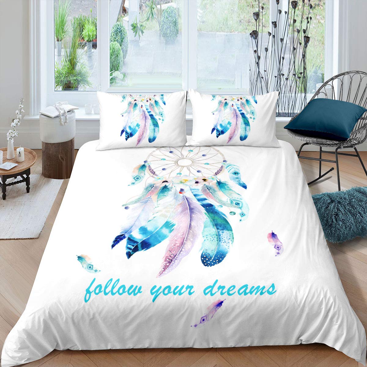 Housse de couette amérindienne avec motif attrape-rêve pour lit d'enfant et ado