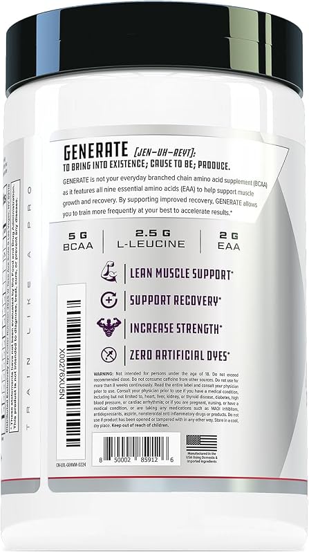 Generate EAA and BCAA Powder: Best Post Workout Recovery Drink and Branched Chain Amino Acids Supplement with Essential Amino Acids, 5g BCAAs, 2g EAAs for Lean Muscle Mass | Watermelon, 30 Servings image 5