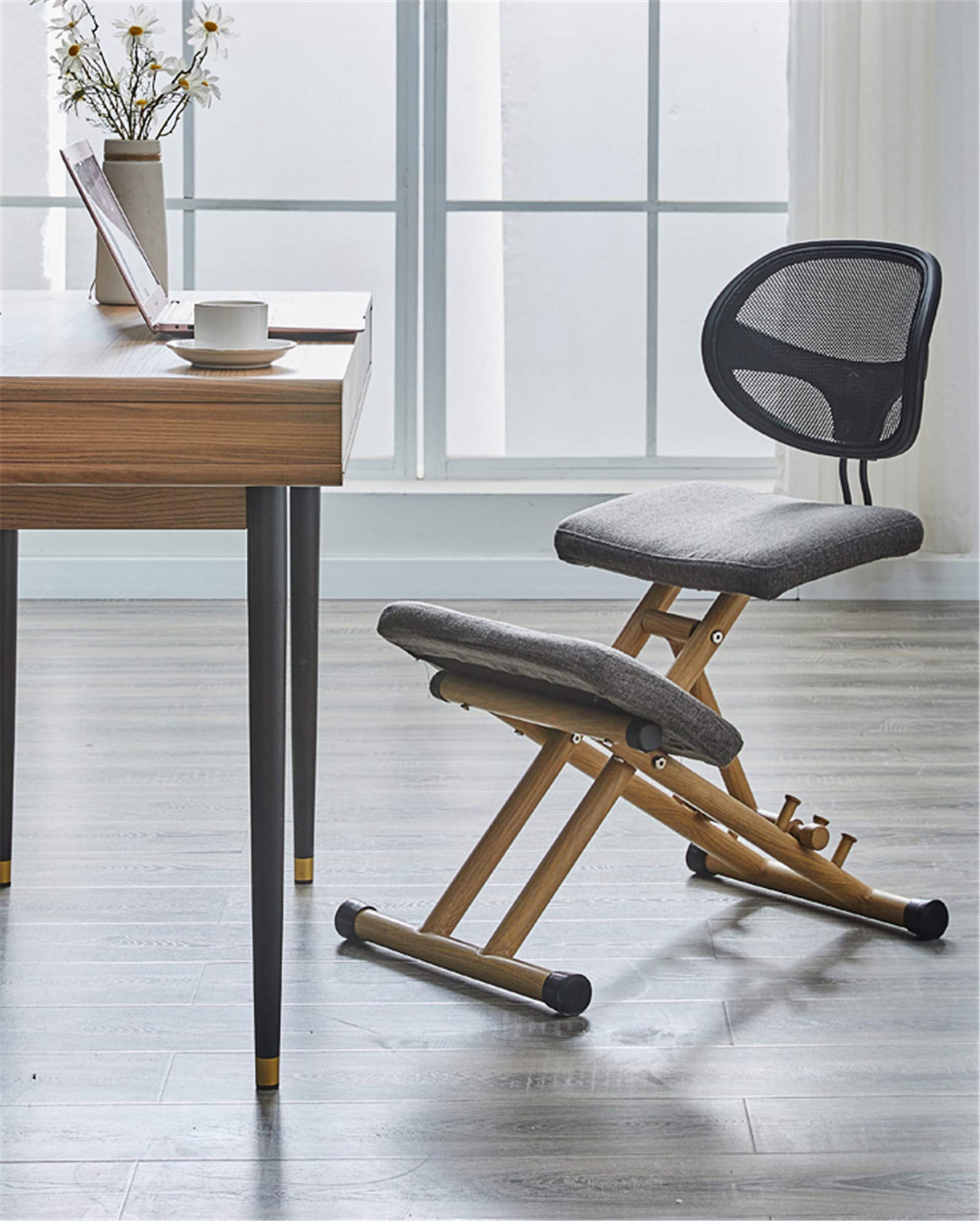Silla ergonómica para rodillas con respaldo, mejora la postura y la comodidad en casa, oficina o estudio, taburete ajustable en ángulo, solución correctiva para sentarse