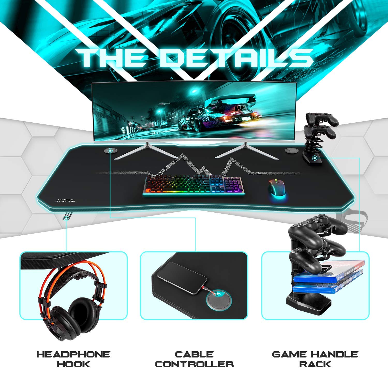 Buy Mahmayi Gaming Desk TShaped PC Computer Table with Carbon Fibre