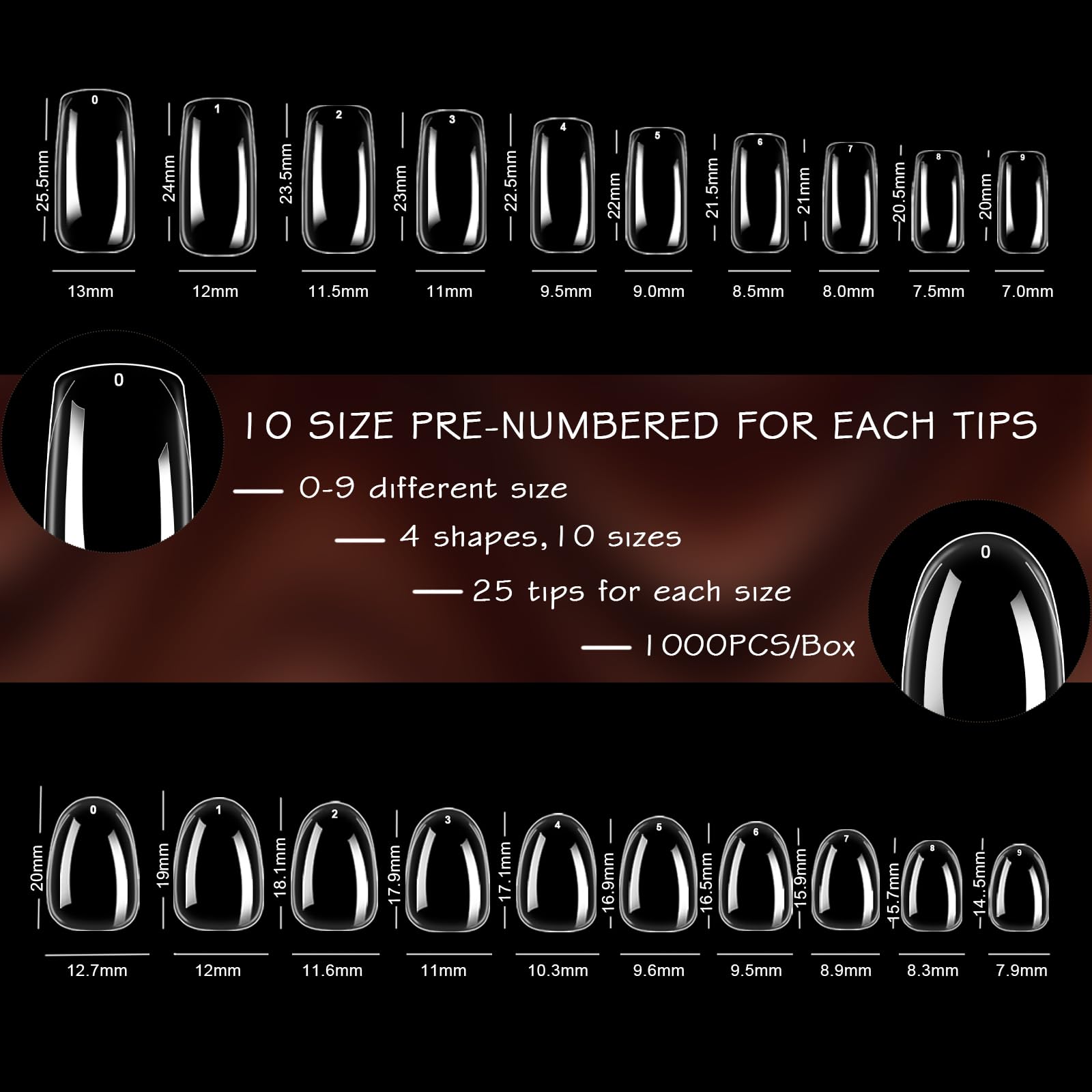 1000 Nail Tips - Clear False Nails for Salon & DIY -7
