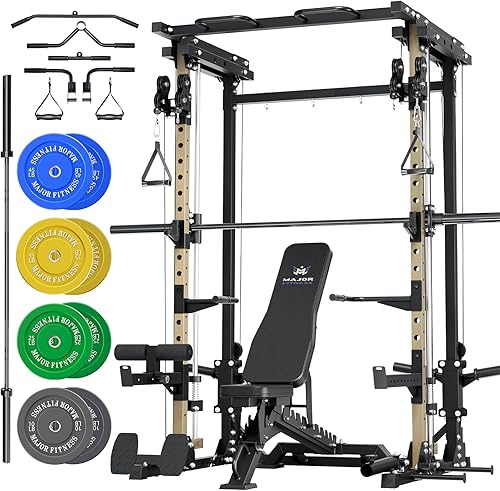 Miniatura 3 de MAJOR FITNESS Drone3 Smith Machine, 2500 libras todo en uno para gimnasio en casa con sistema de polea doble para cable cruzado, barras de dominadas