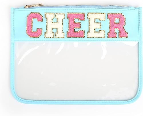 Varsity Letter Pouch Clear Zippered Bag with Chenille and Gold Patches CHEER
