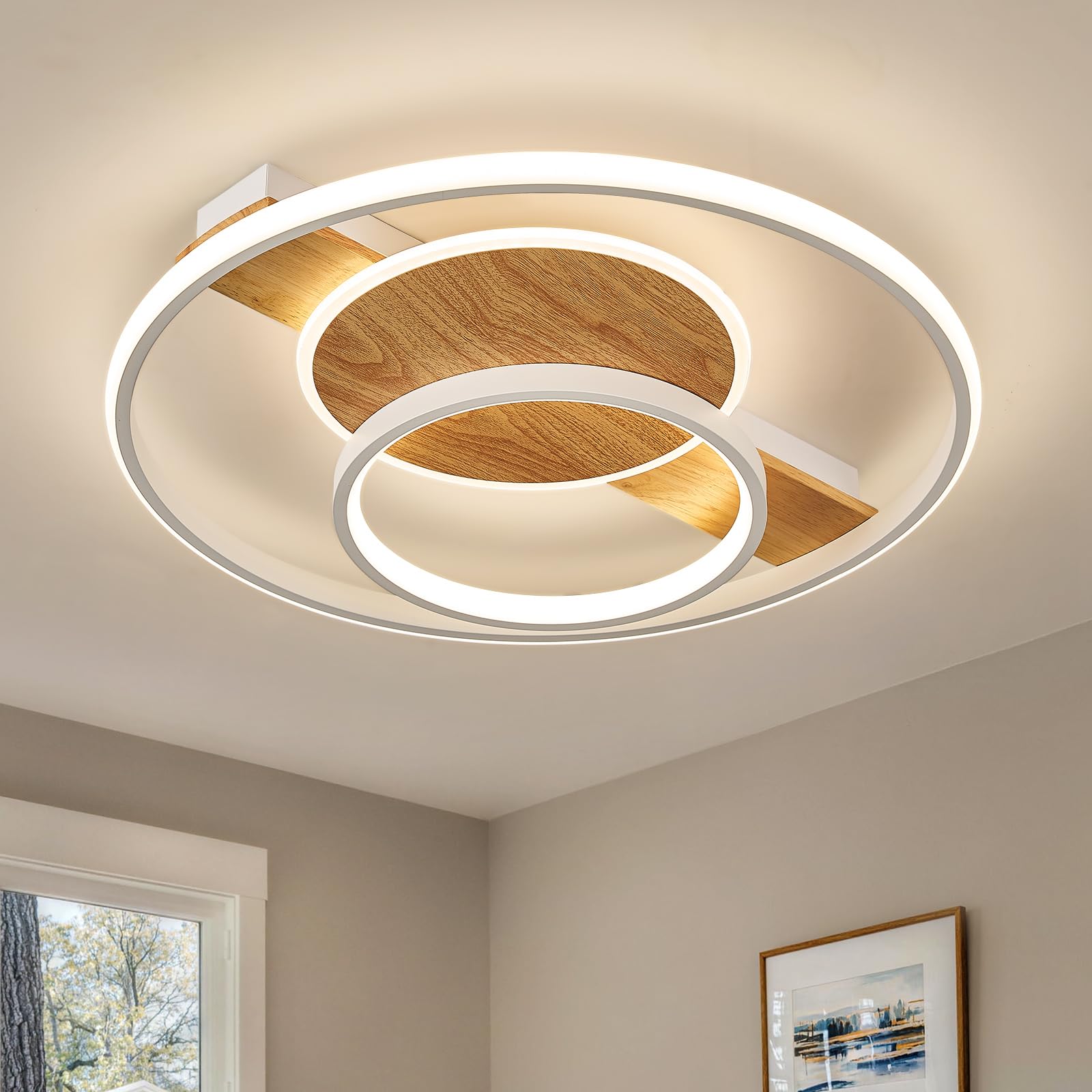 Qamra Modern Round LED Deckenleuchte,Weiß Deckenlampe 50 cm,4000 K | Deckenleuchte aus Aluminium, Metall und Silikon,Geeignet für Wohnzimmer, Schlafzimmer, Badezimmer, Flure,Küchen,48 W